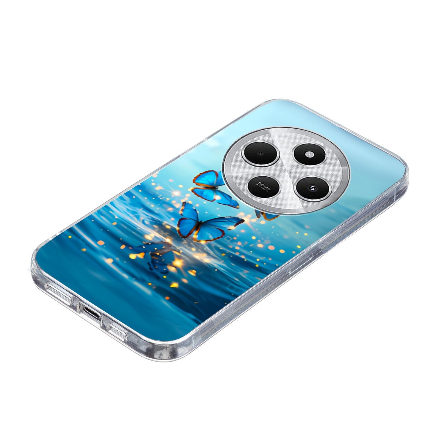 For Redmi 14C 4G Colorful Painting Pattern TPU Phone Case(Blue Butterflies)