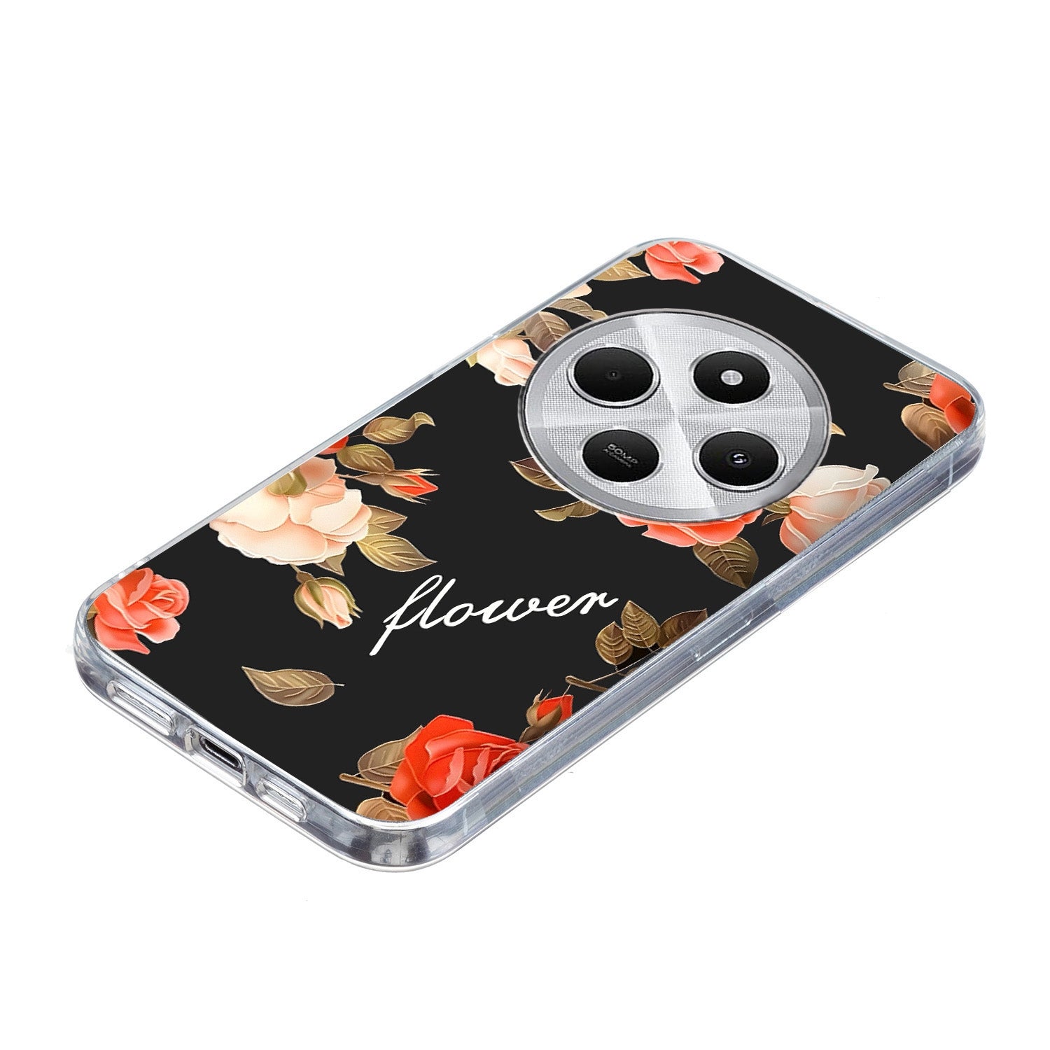 For Redmi 14C 4G Colorful Painting Pattern TPU Phone Case(Flowers On Black)