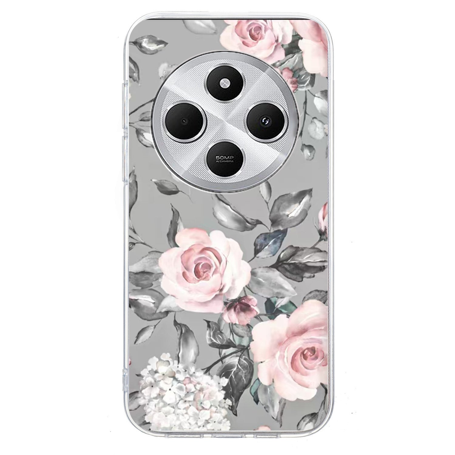 For Redmi 14C 4G Colorful Painting Pattern TPU Phone Case(Flowers On Grey)