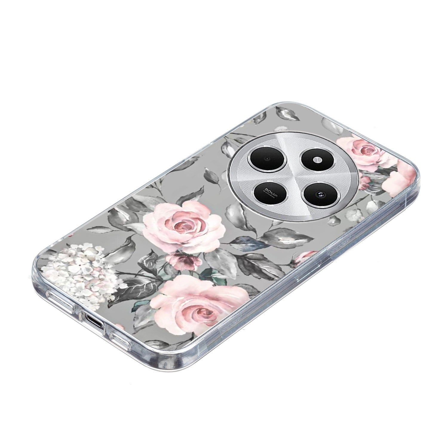 For Redmi 14C 4G Colorful Painting Pattern TPU Phone Case(Flowers On Grey)