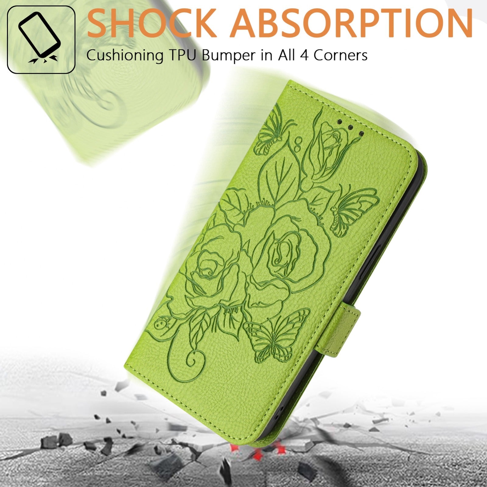 For Redmi 14C 4G Embossed Rose RFID Anti-theft Leather Phone Case(Green)