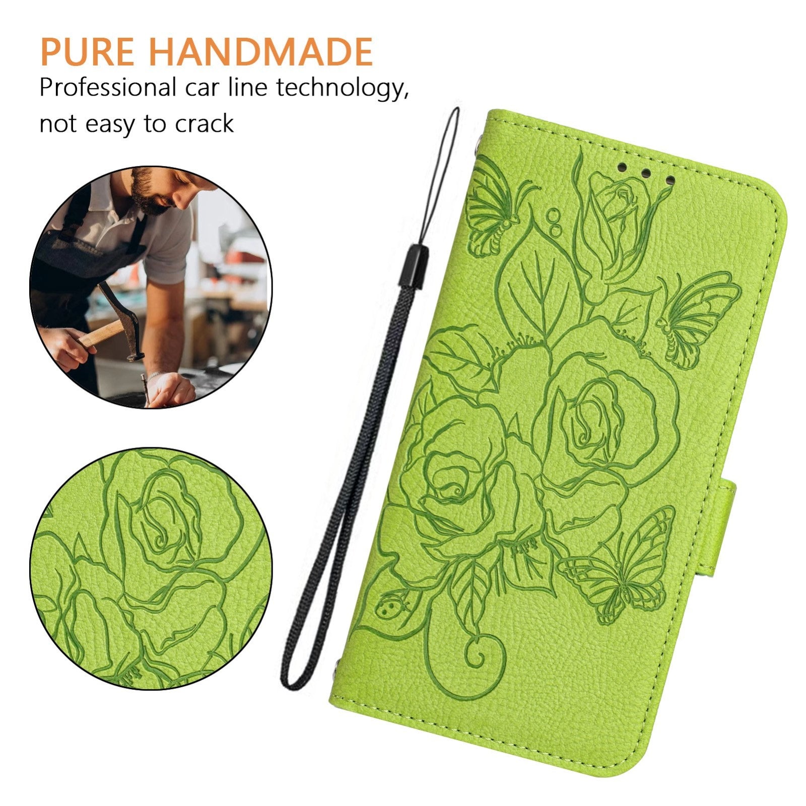 For Redmi 14C 4G Embossed Rose RFID Anti-theft Leather Phone Case(Green)