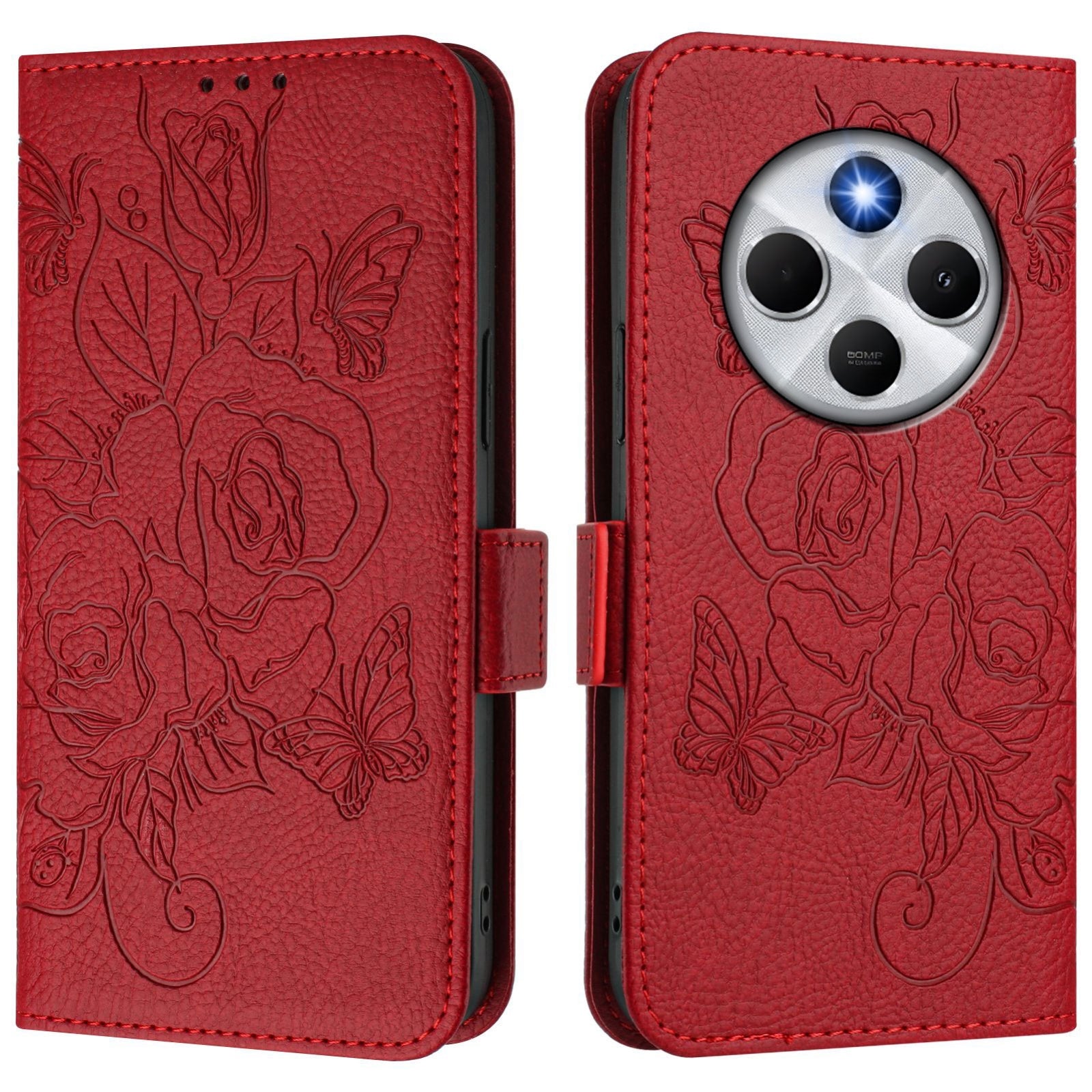 For Redmi 14C 4G Embossed Rose RFID Anti-theft Leather Phone Case(Red)