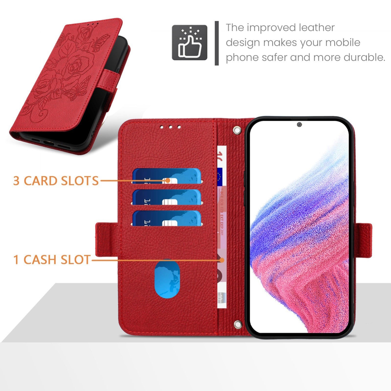 For Redmi 14C 4G Embossed Rose RFID Anti-theft Leather Phone Case(Red)