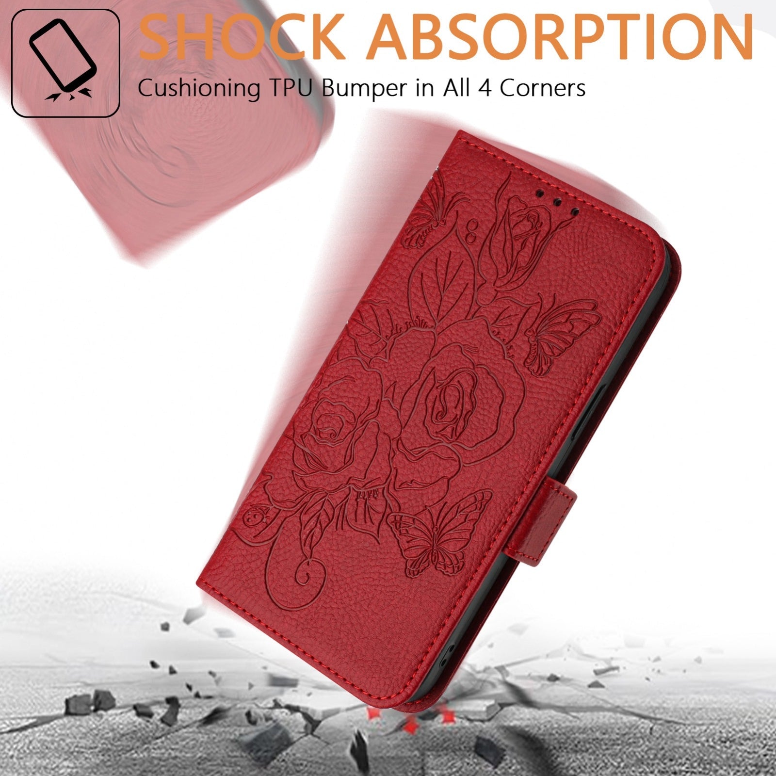 For Redmi 14C 4G Embossed Rose RFID Anti-theft Leather Phone Case(Red)