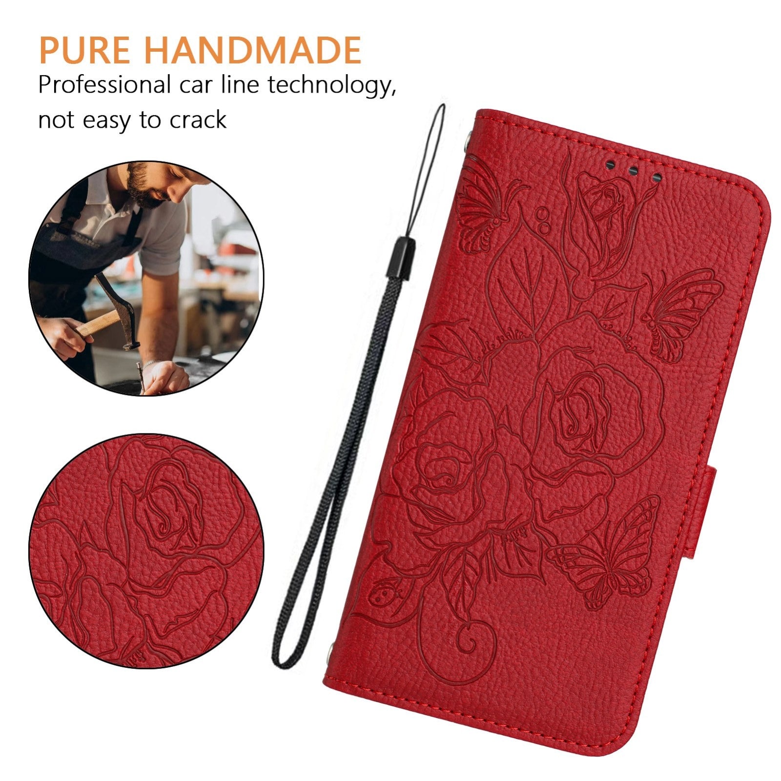 For Redmi 14C 4G Embossed Rose RFID Anti-theft Leather Phone Case(Red)