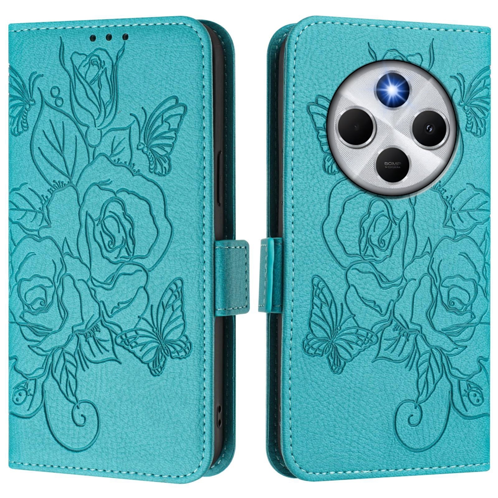 For Redmi 14C 4G Embossed Rose RFID Anti-theft Leather Phone Case(Light Blue)