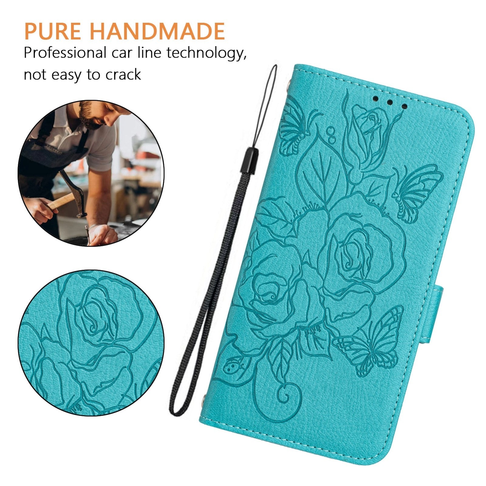 For Redmi 14C 4G Embossed Rose RFID Anti-theft Leather Phone Case(Light Blue)