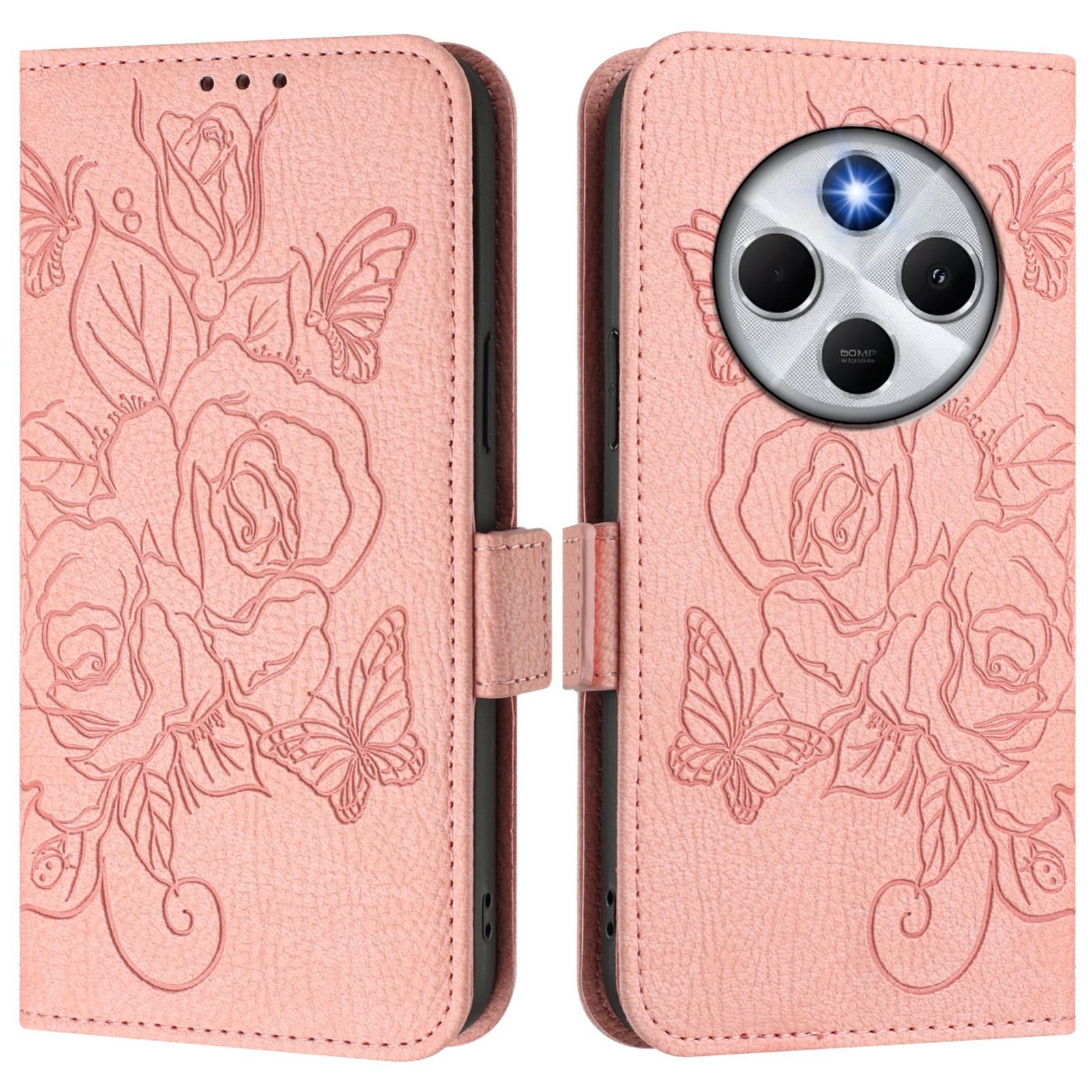 For Redmi 14C 4G Embossed Rose RFID Anti-theft Leather Phone Case(Pink)