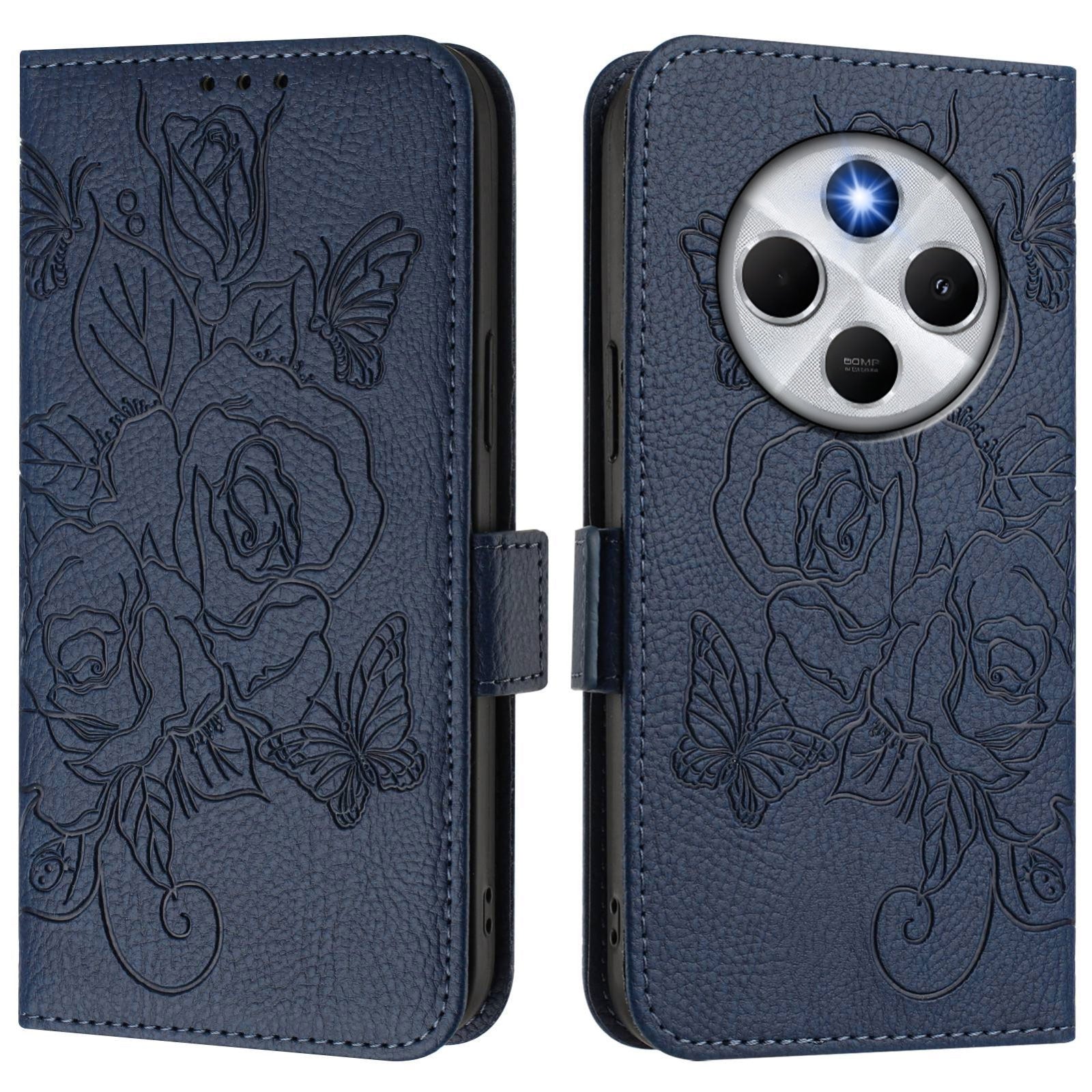 For Redmi 14C 4G Embossed Rose RFID Anti-theft Leather Phone Case(Dark Blue)