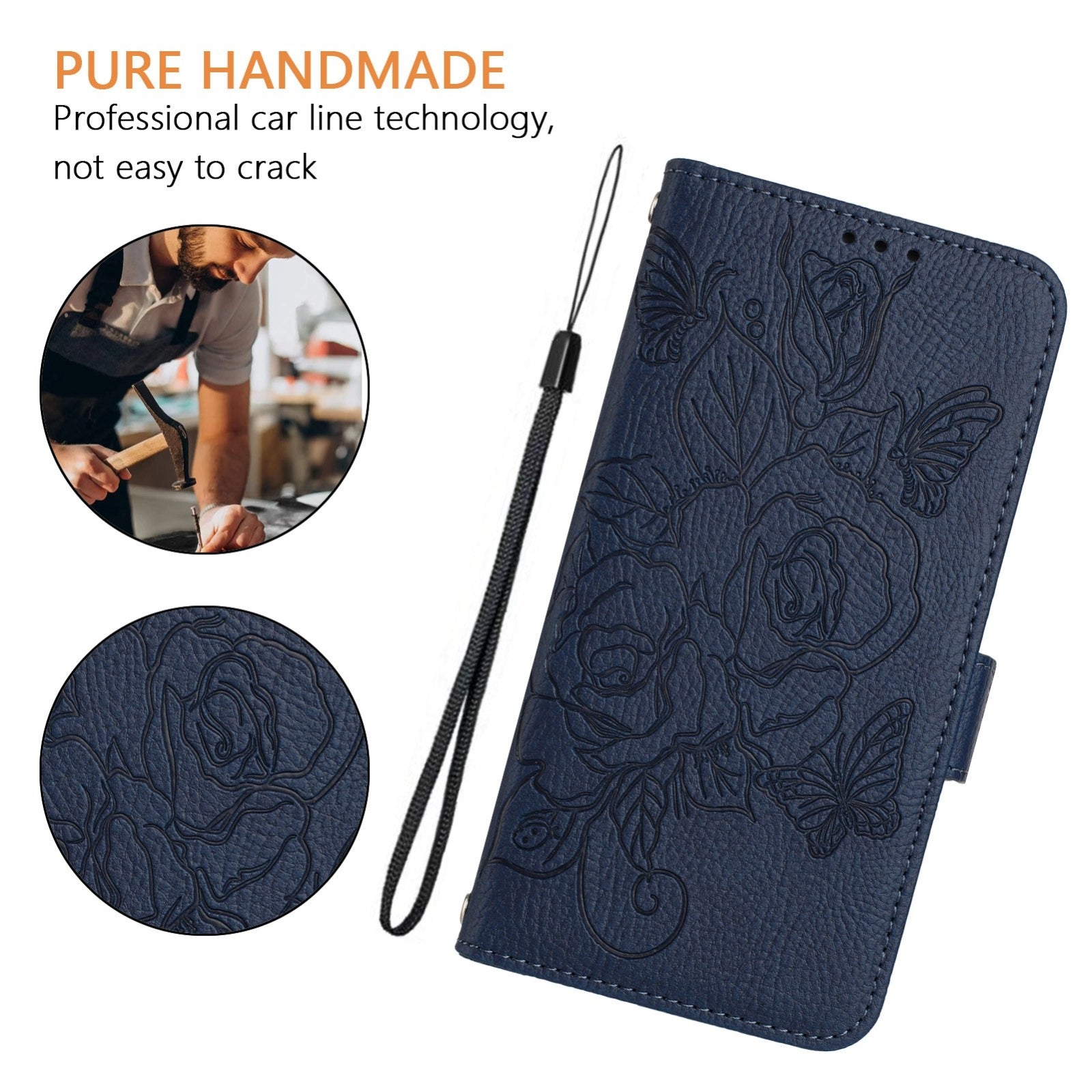 For Redmi 14C 4G Embossed Rose RFID Anti-theft Leather Phone Case(Dark Blue)