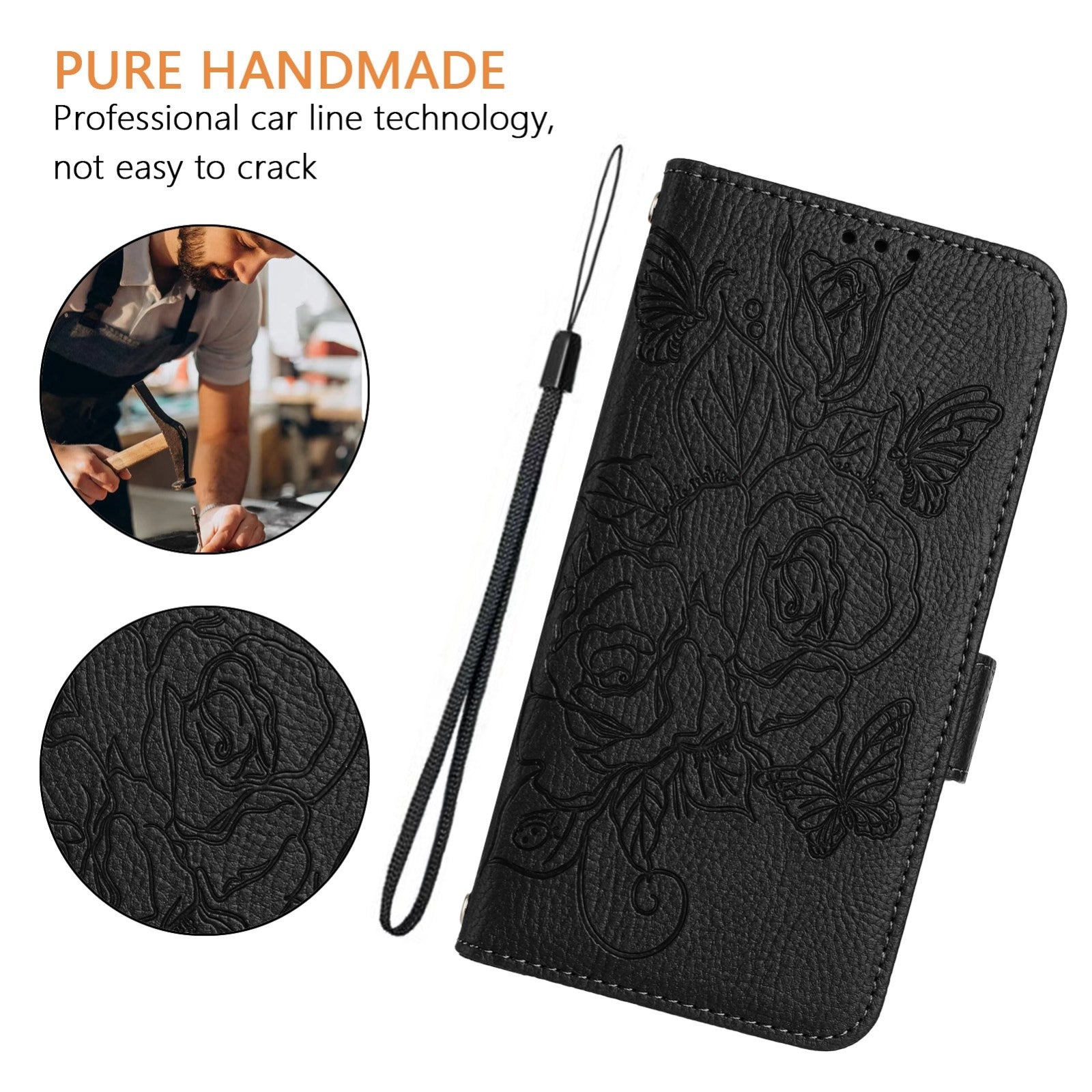 For Redmi 14C 4G Embossed Rose RFID Anti-theft Leather Phone Case(Black)