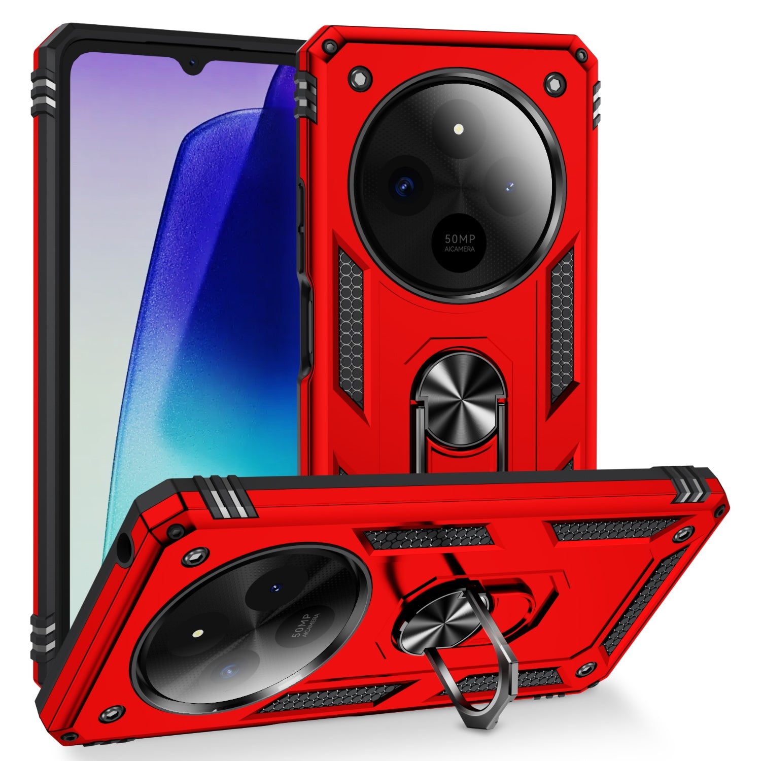 For Redmi 14C 4G Shockproof TPU + PC Phone Case with Holder(Red)