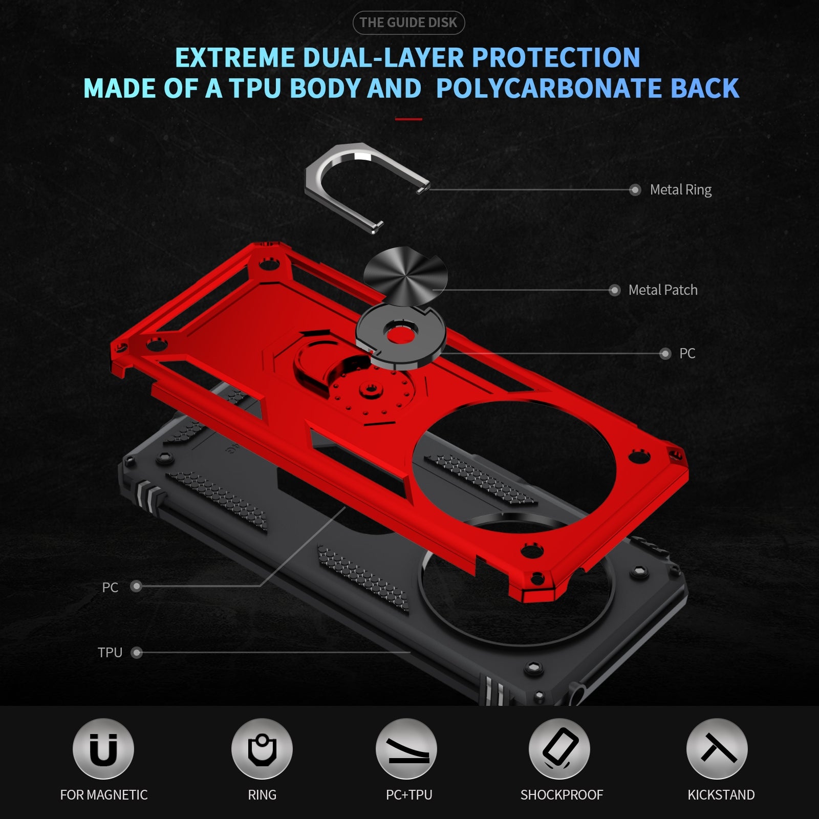 For Redmi 14C 4G Shockproof TPU + PC Phone Case with Holder(Red)