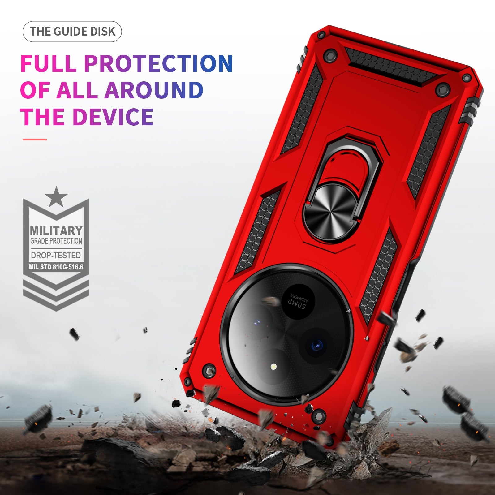 For Redmi 14C 4G Shockproof TPU + PC Phone Case with Holder(Red)