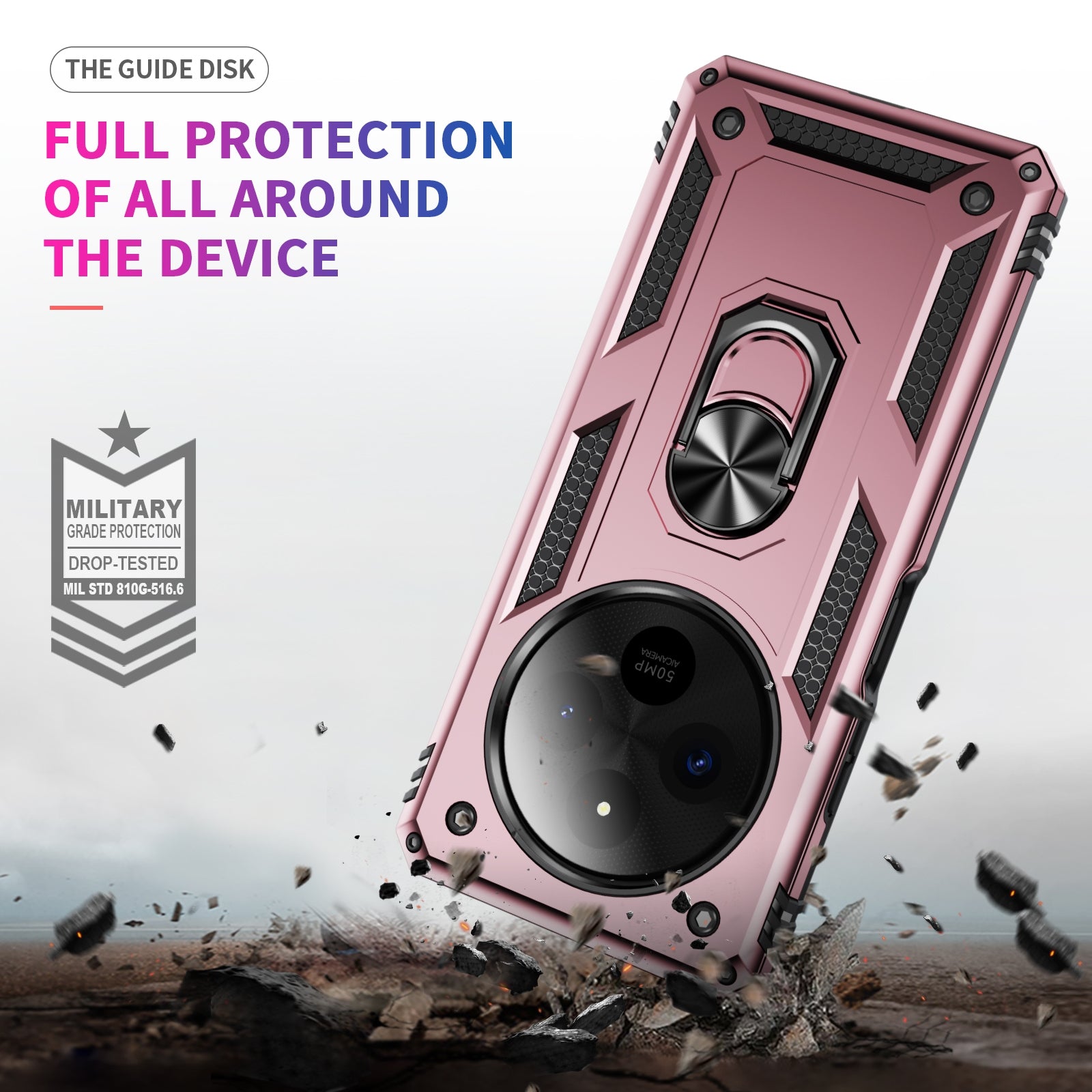 For Redmi 14C 4G Shockproof TPU + PC Phone Case with Holder(Rose Gold)