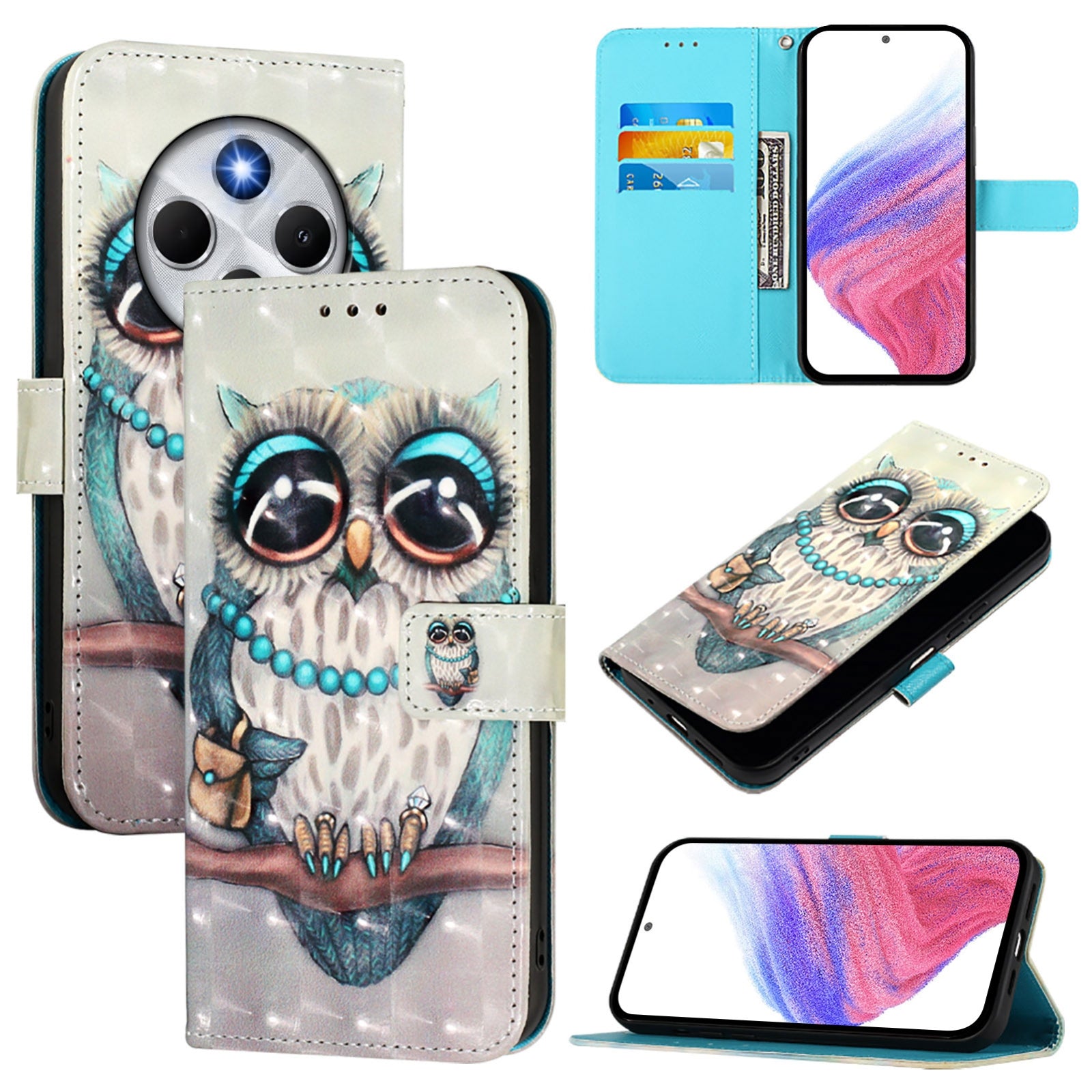 For Redmi 14C 4G 3D Painting Horizontal Flip Leather Phone Case(Grey Owl)