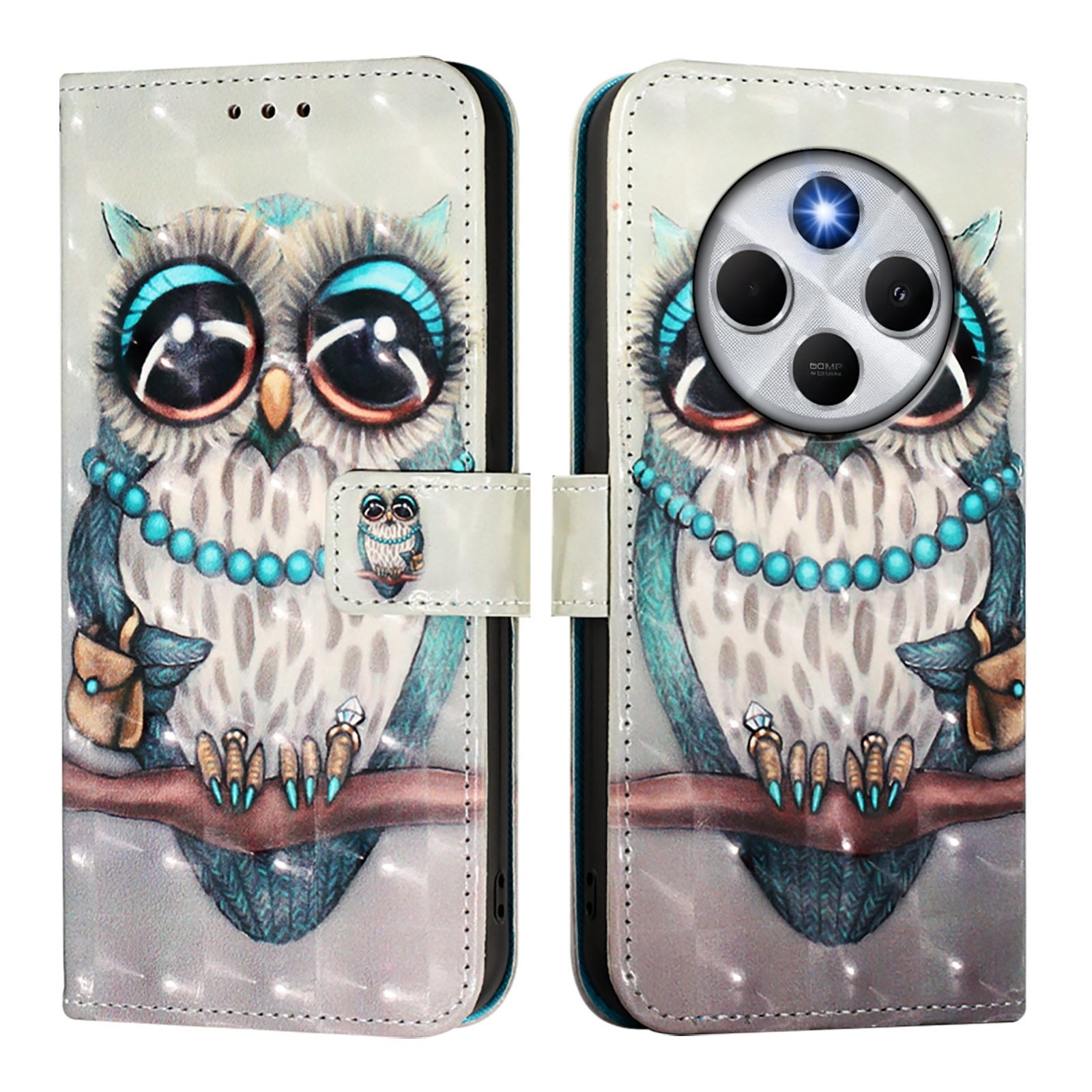 For Redmi 14C 4G 3D Painting Horizontal Flip Leather Phone Case(Grey Owl)