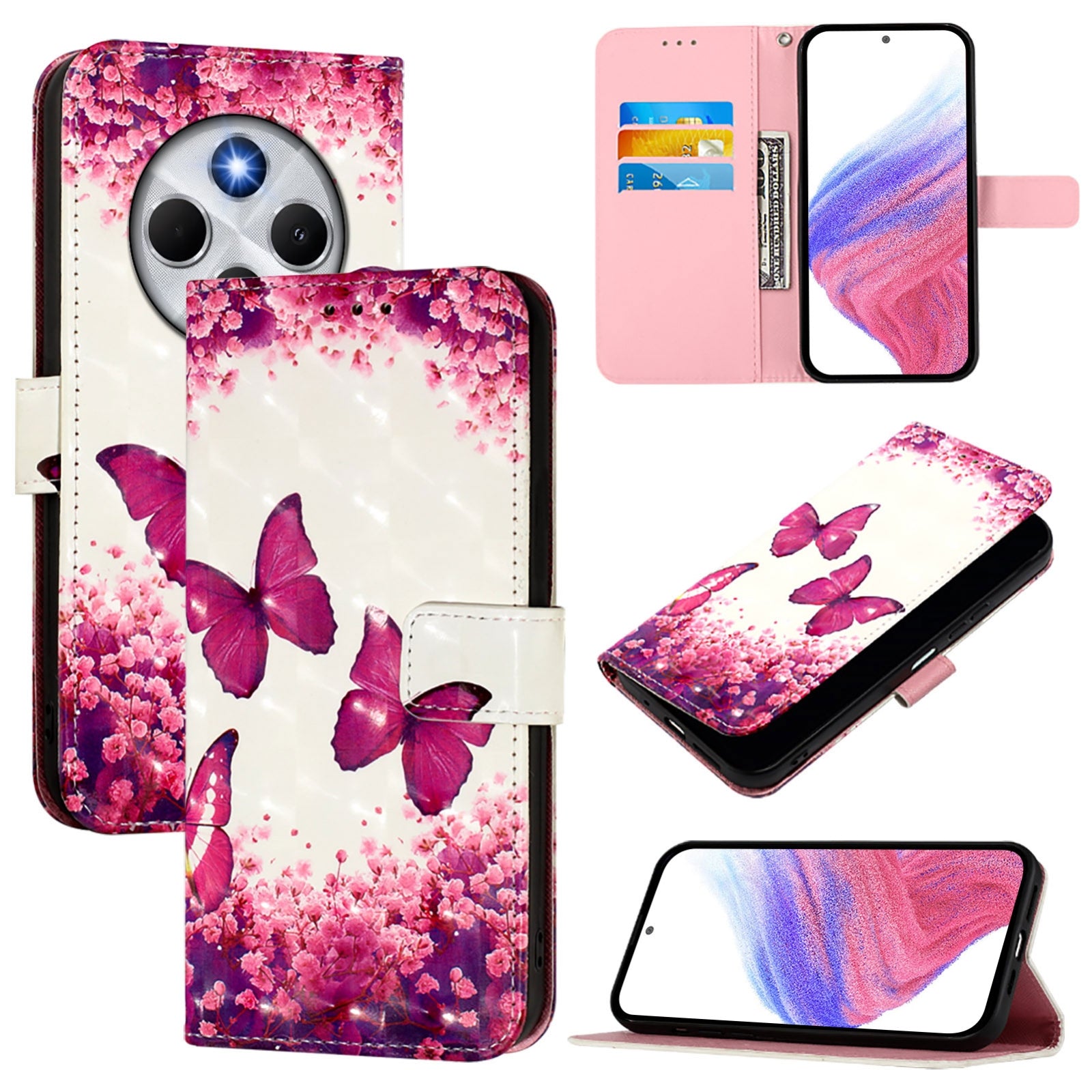 For Redmi 14C 4G 3D Painting Horizontal Flip Leather Phone Case(Rose Butterfly)