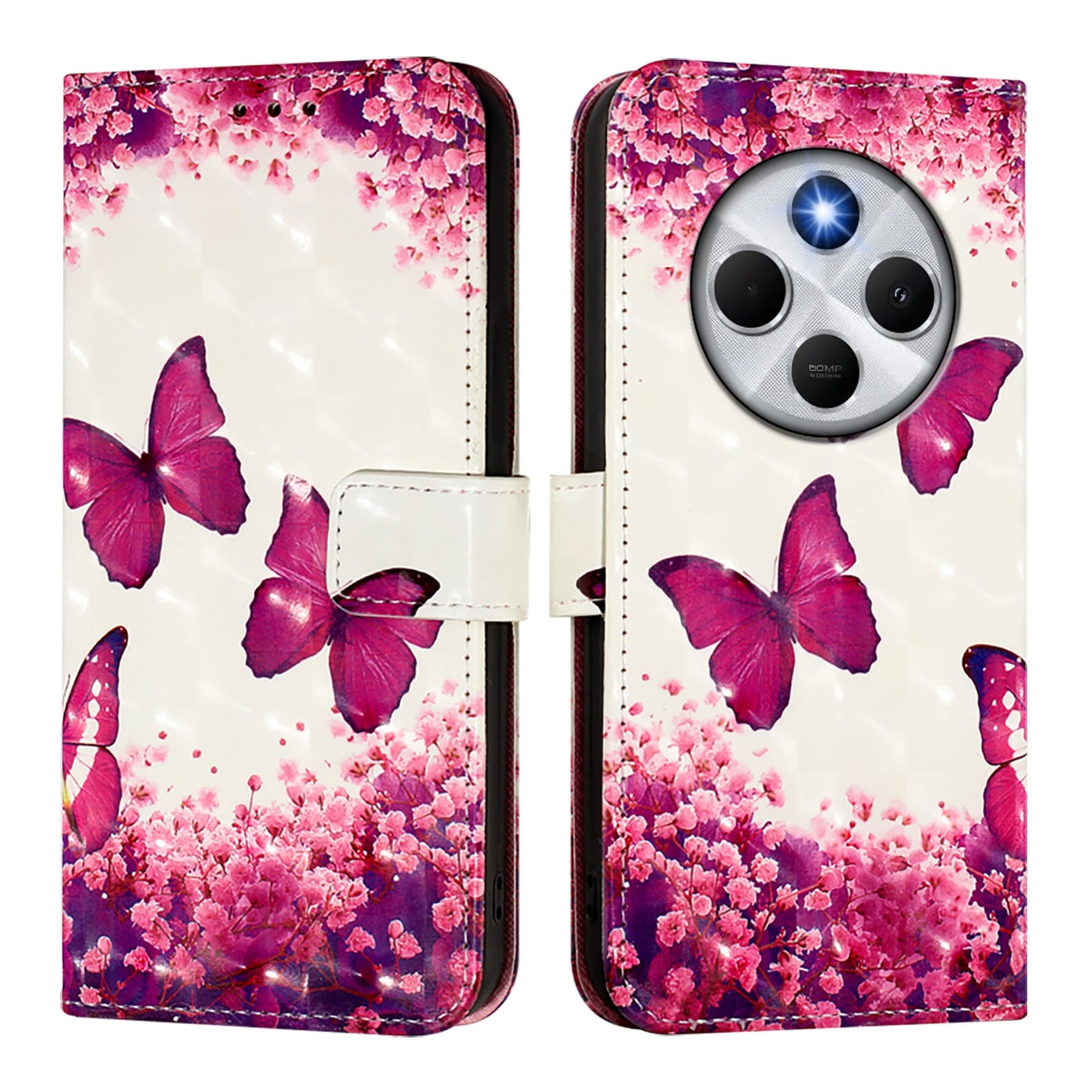 For Redmi 14C 4G 3D Painting Horizontal Flip Leather Phone Case(Rose Butterfly)