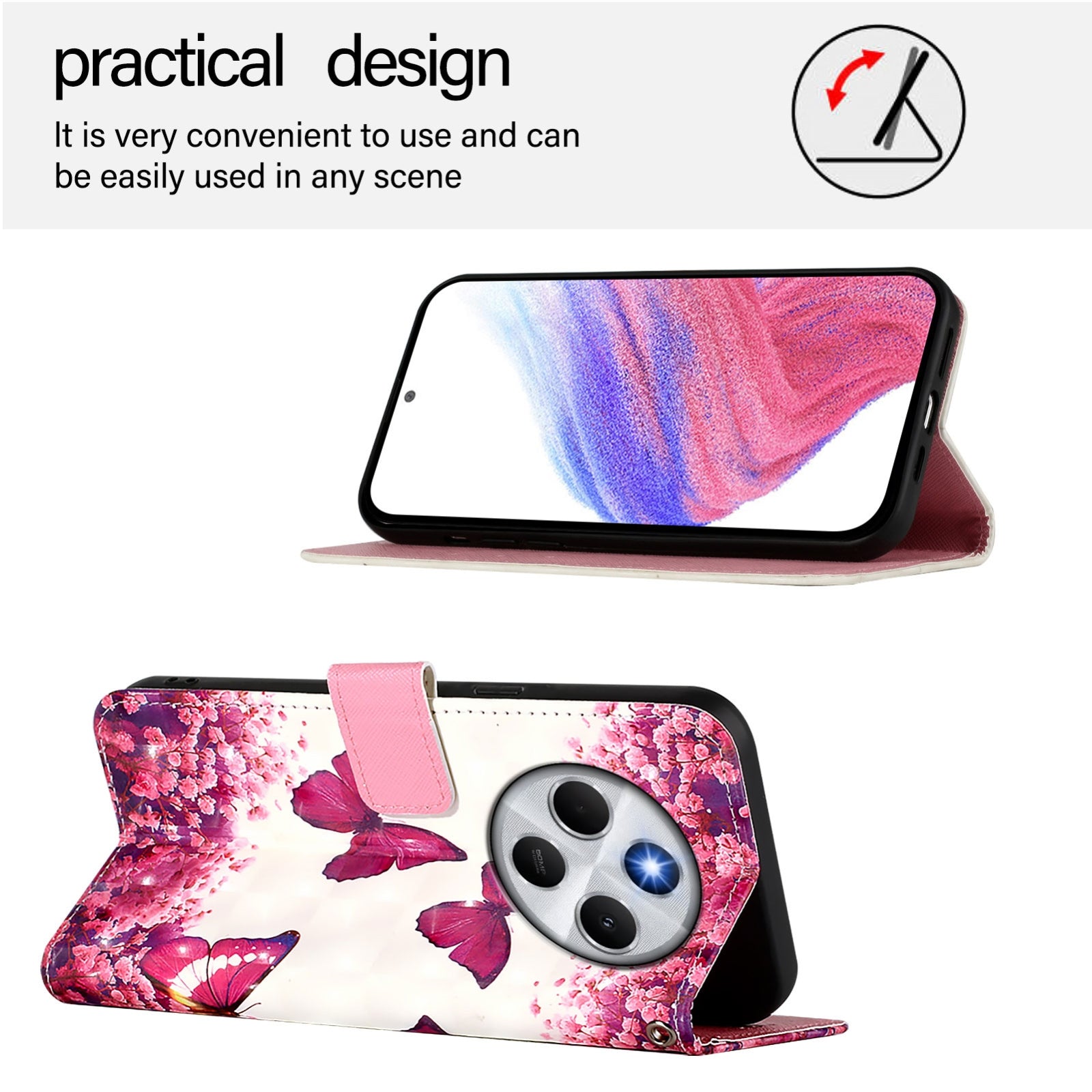 For Redmi 14C 4G 3D Painting Horizontal Flip Leather Phone Case(Rose Butterfly)