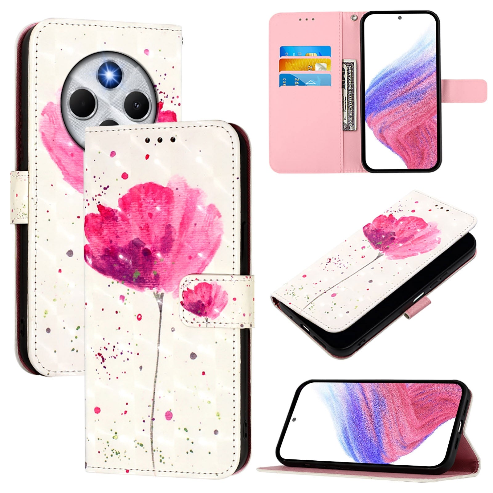 For Redmi 14C 4G 3D Painting Horizontal Flip Leather Phone Case(Flower)