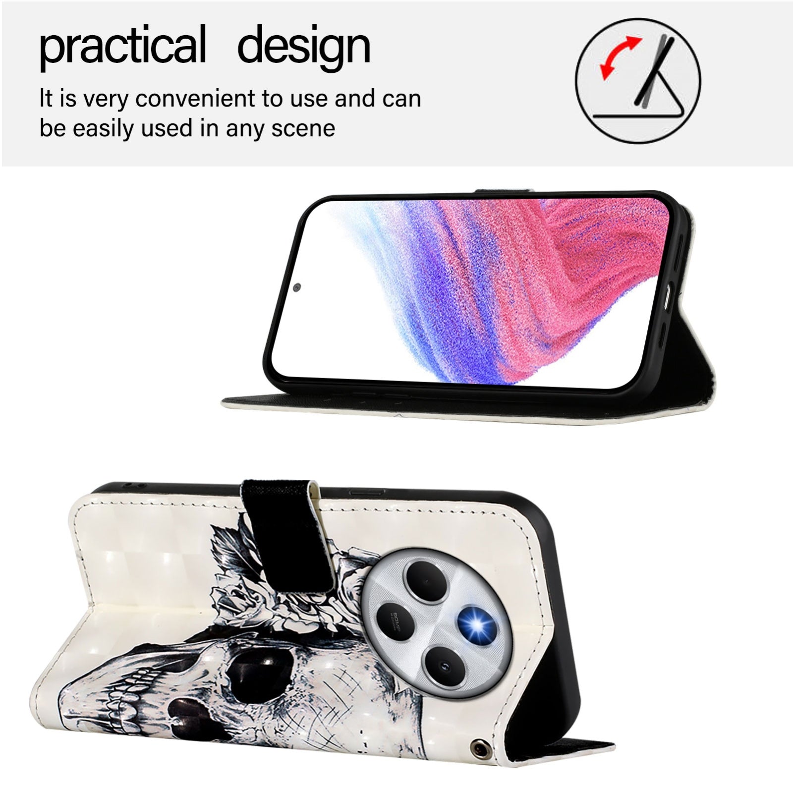 For Redmi 14C 4G 3D Painting Horizontal Flip Leather Phone Case(Skull)