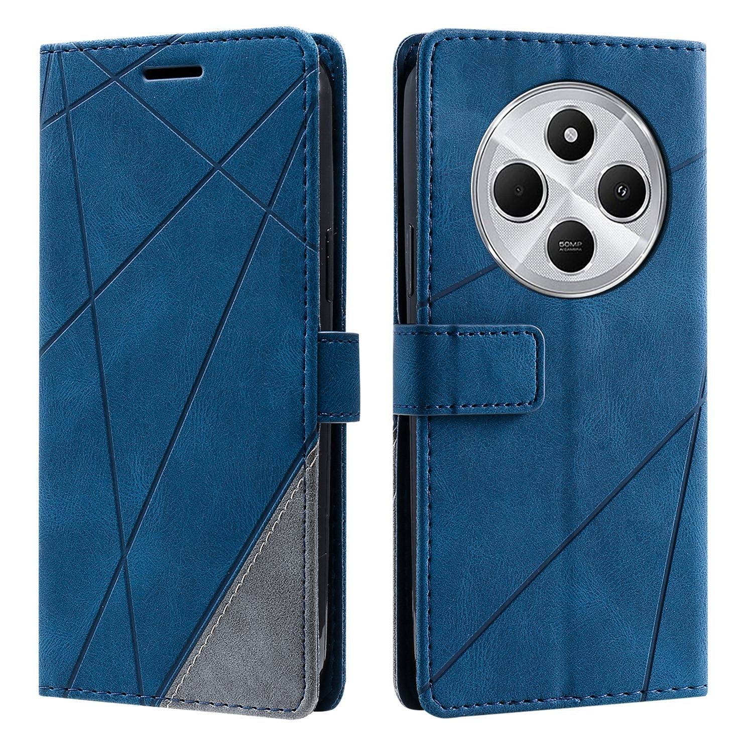 For Redmi 14C 4G Skin Feel Splicing Leather Phone Case(Blue)