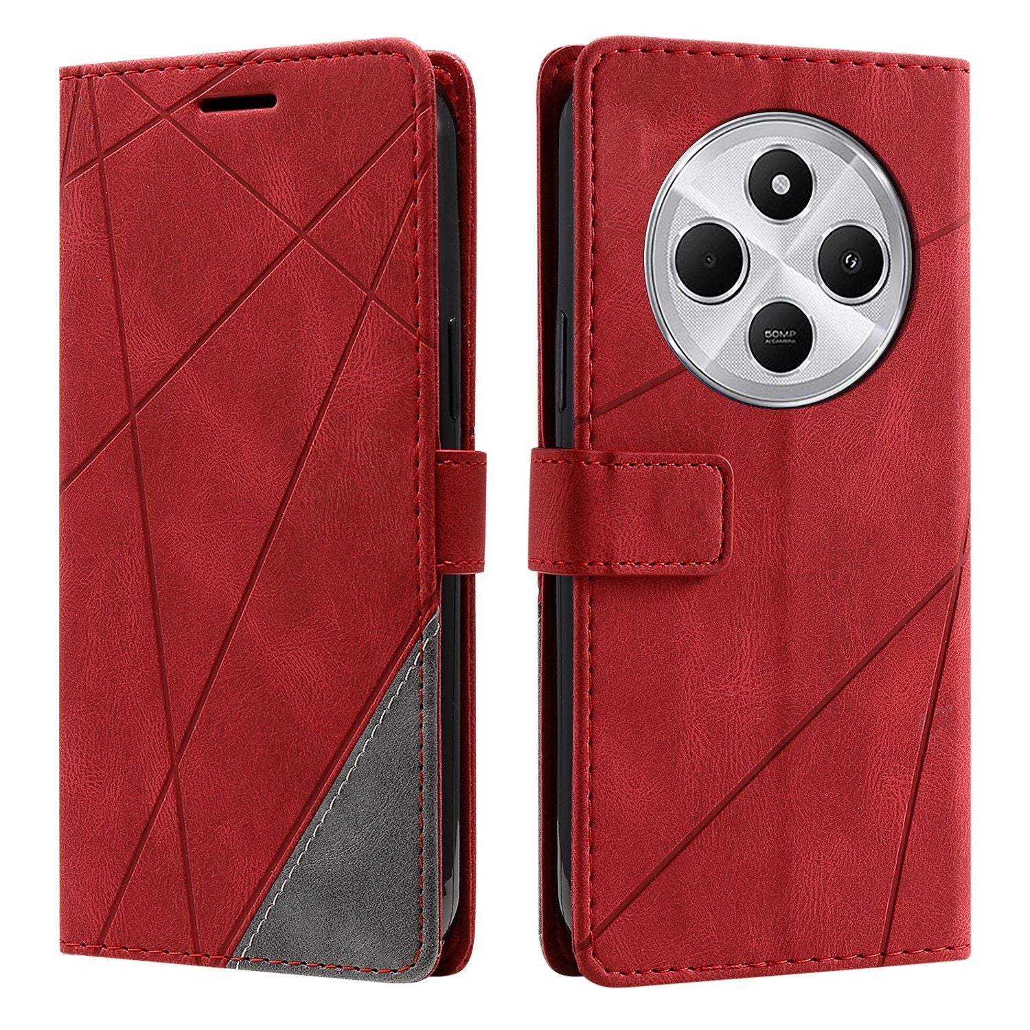 For Redmi 14C 4G Skin Feel Splicing Leather Phone Case(Red)