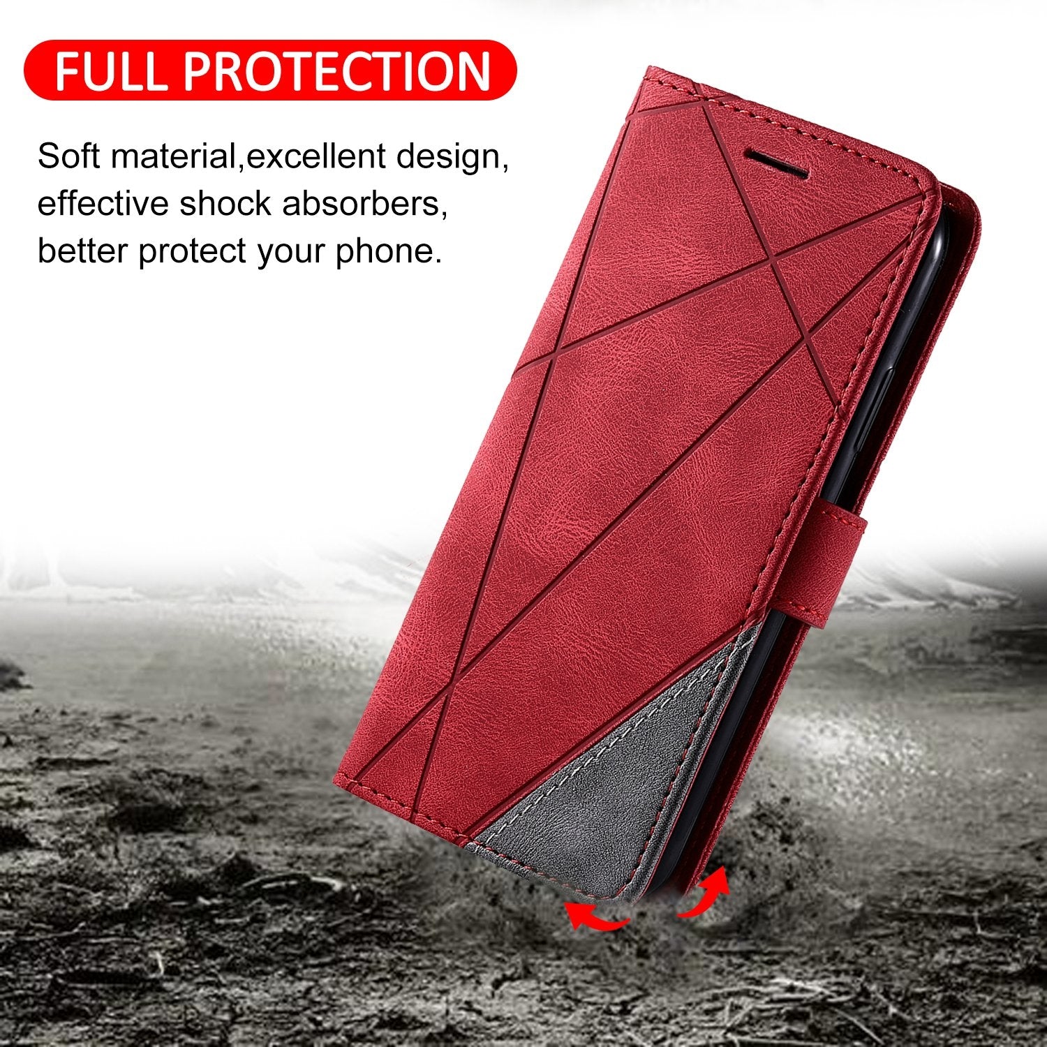 For Redmi 14C 4G Skin Feel Splicing Leather Phone Case(Red)