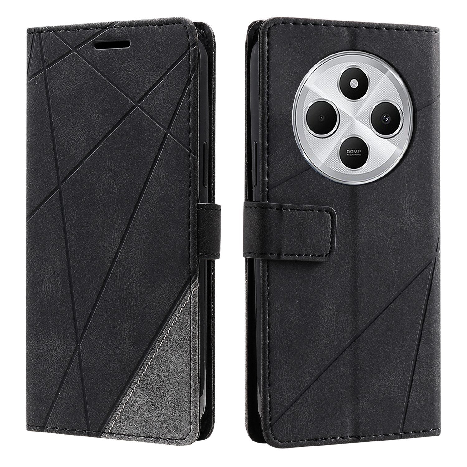 For Redmi 14C 4G Skin Feel Splicing Leather Phone Case(Black)