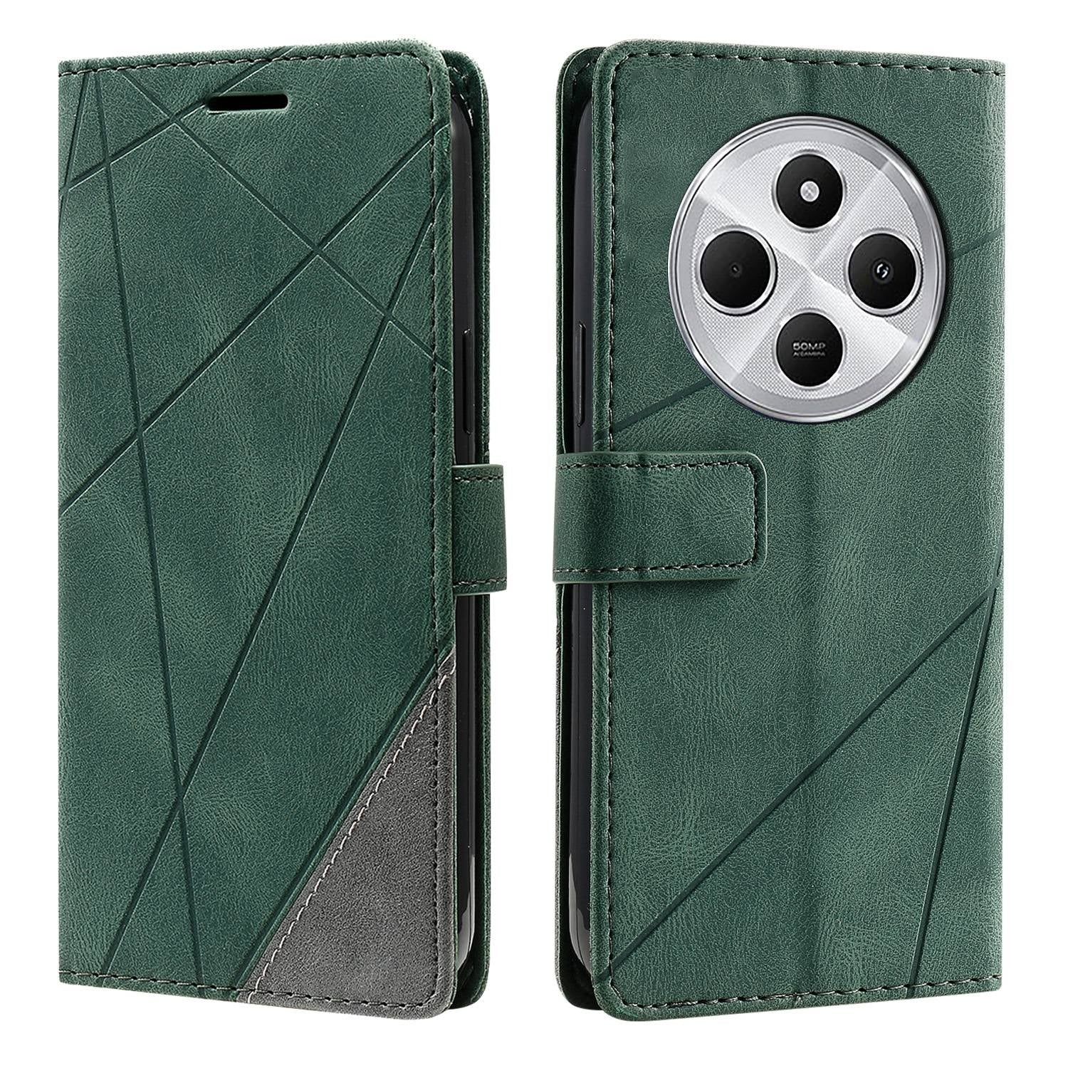 For Redmi 14C 4G Skin Feel Splicing Leather Phone Case(Green)