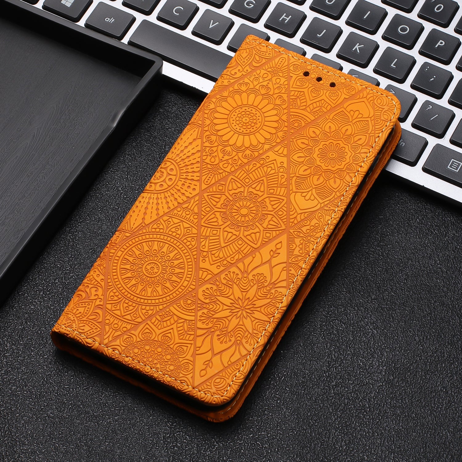 For Redmi 14C 4G Ethnic Embossed Adsorption Leather Phone Case(Yellow)