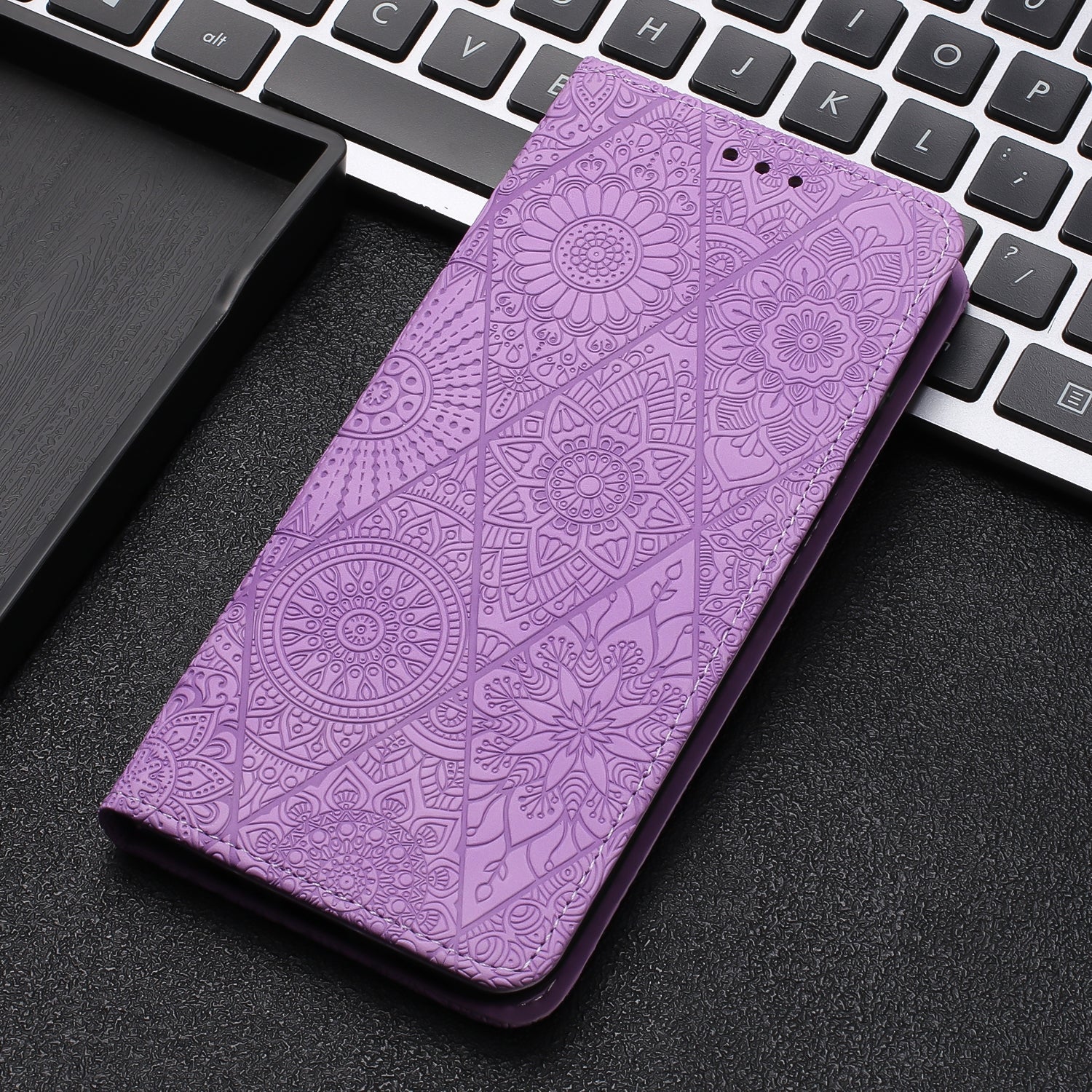 For Redmi 14C 4G Ethnic Embossed Adsorption Leather Phone Case(Purple)