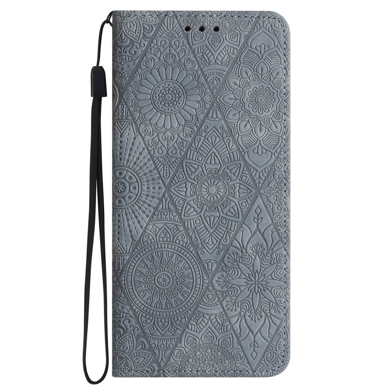 For Redmi 14C 4G Ethnic Embossed Adsorption Leather Phone Case(Grey)