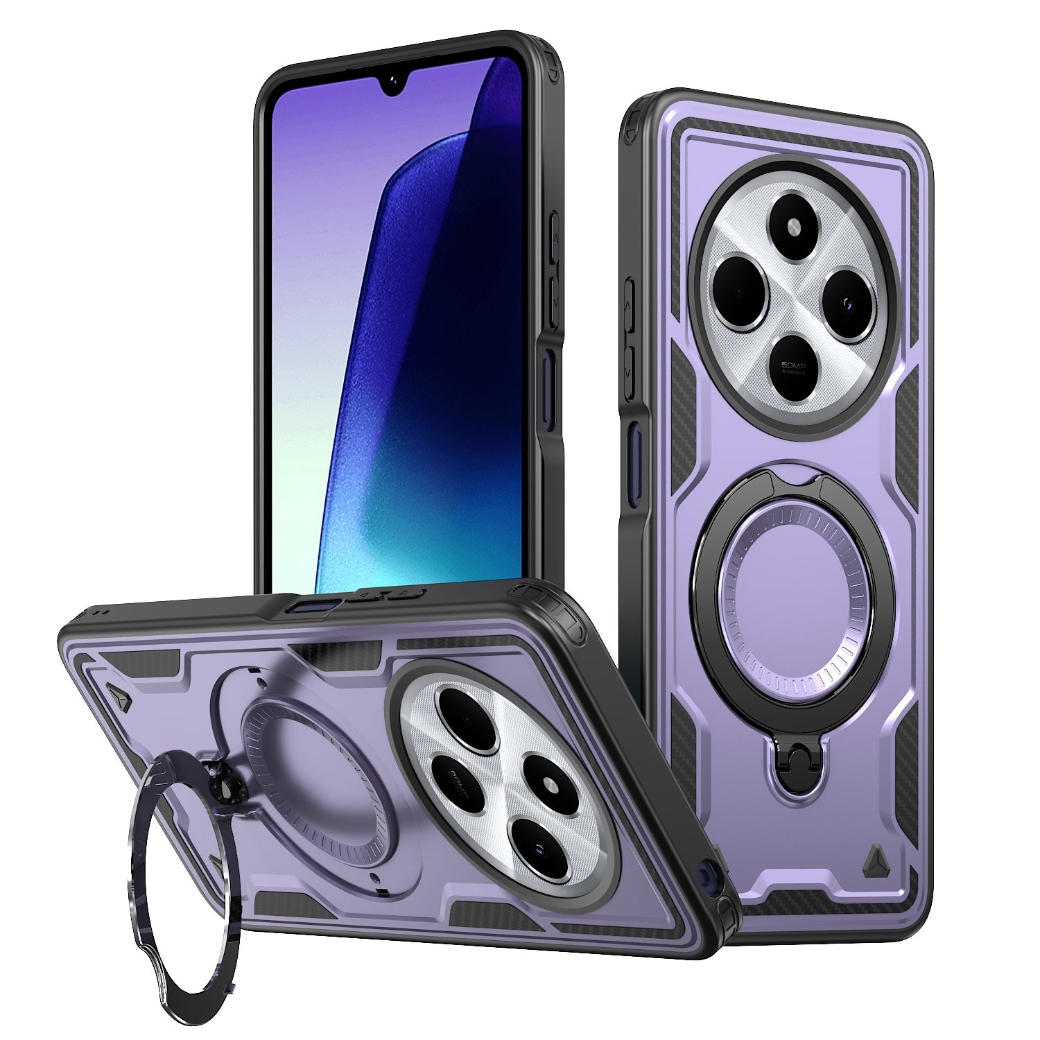 For Redmi 14C 5G PC Hybrid TPU Armor MagSafe Ring Holder Phone Case(Purple)