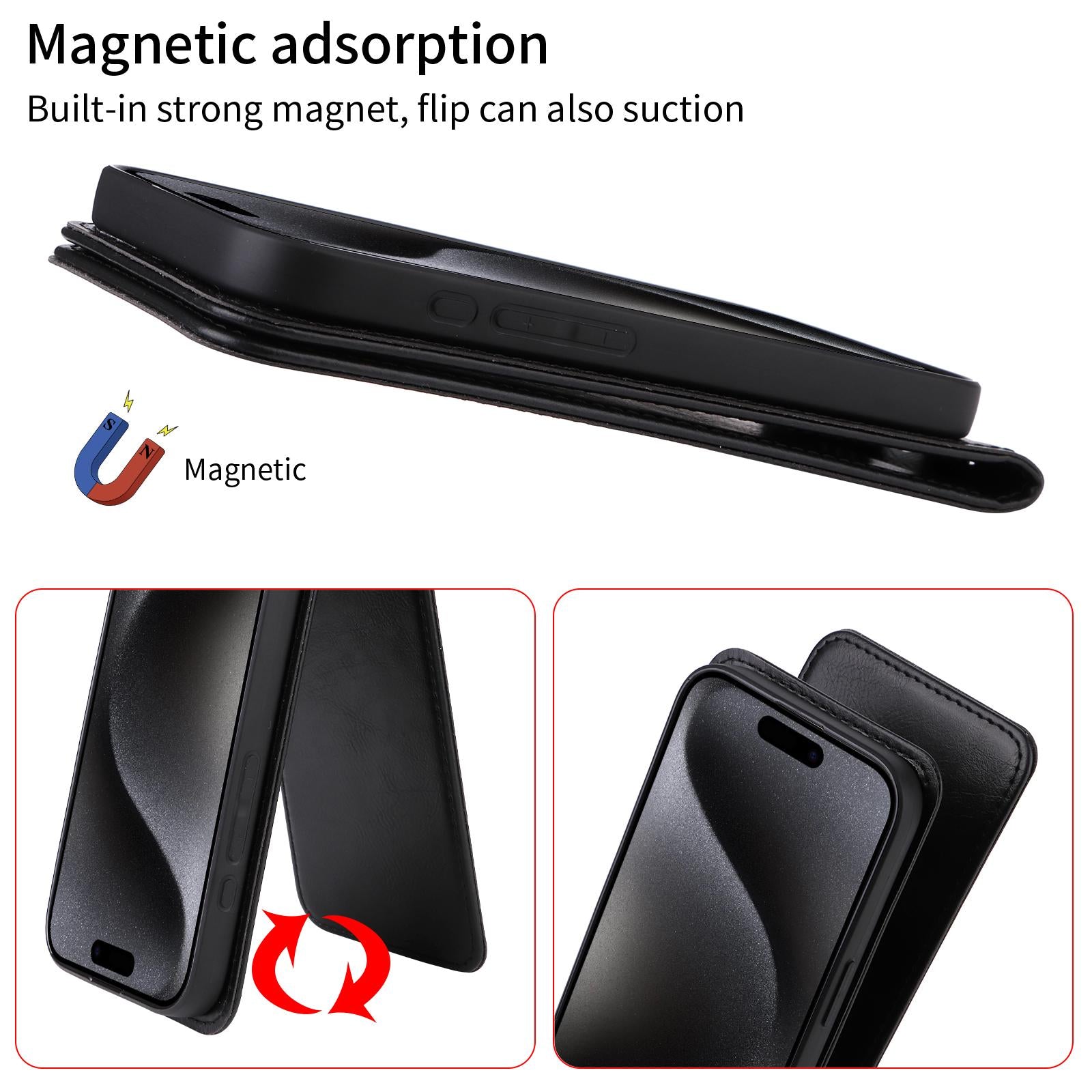 For Redmi 14C 4G / 14R 5G Magnetic Vertical Flip Leather Phone Case(Black)