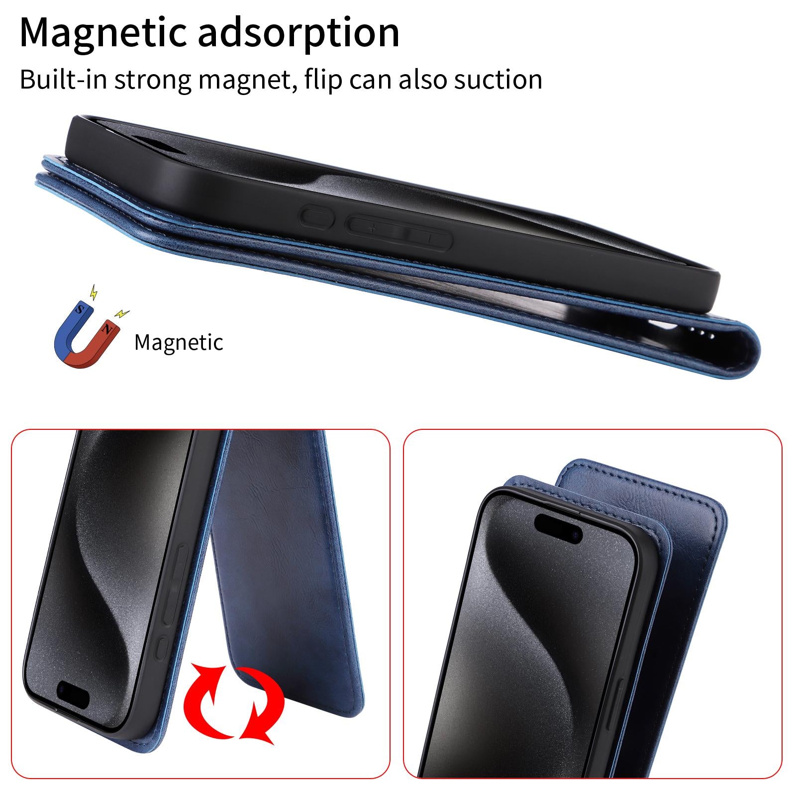 For Redmi 14C 4G / 14R 5G Magnetic Vertical Flip Leather Phone Case(Blue)