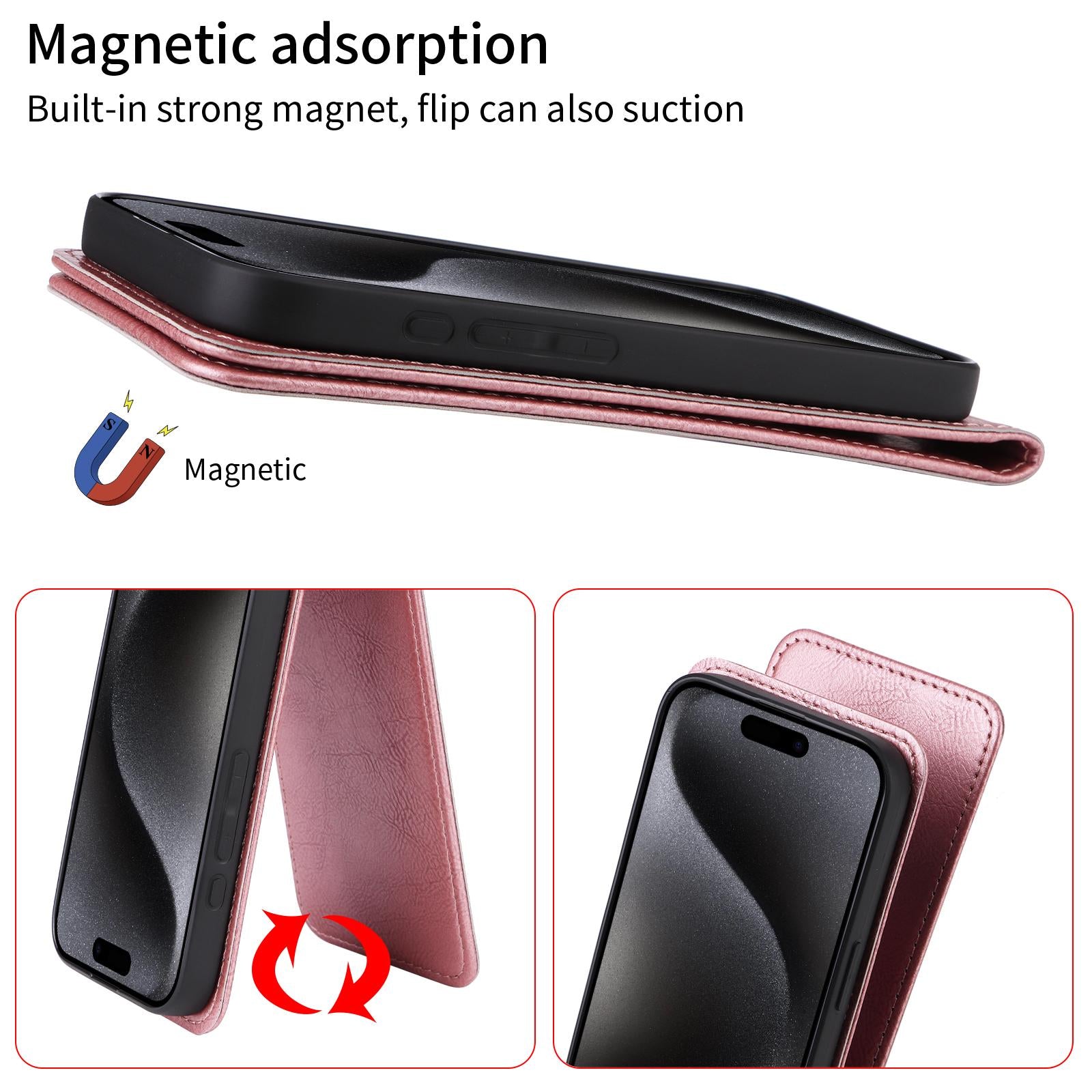 For Redmi 14C 4G / 14R 5G Magnetic Vertical Flip Leather Phone Case(Rose Gold)