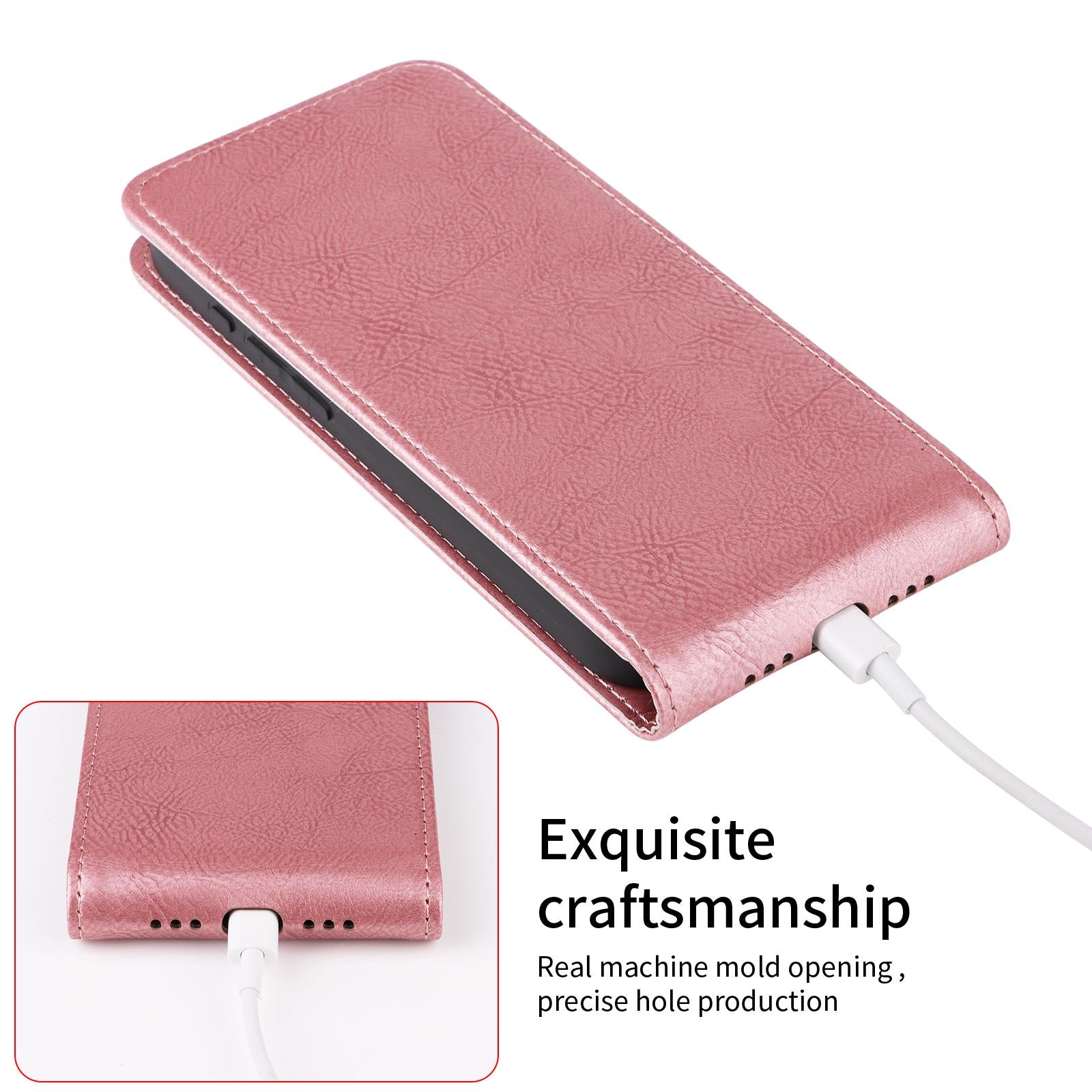 For Redmi 14C 4G / 14R 5G Magnetic Vertical Flip Leather Phone Case(Rose Gold)