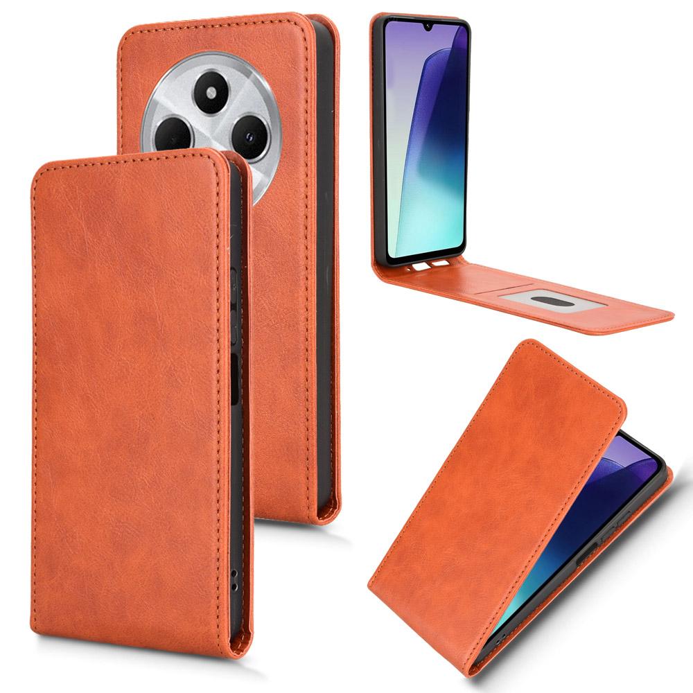 For Redmi 14C 4G / 14R 5G Magnetic Vertical Flip Leather Phone Case(Brown)