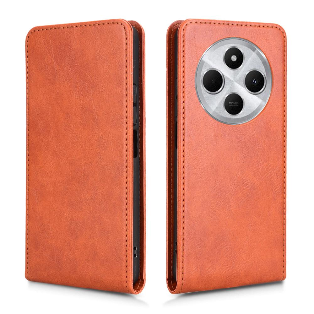 For Redmi 14C 4G / 14R 5G Magnetic Vertical Flip Leather Phone Case(Brown)