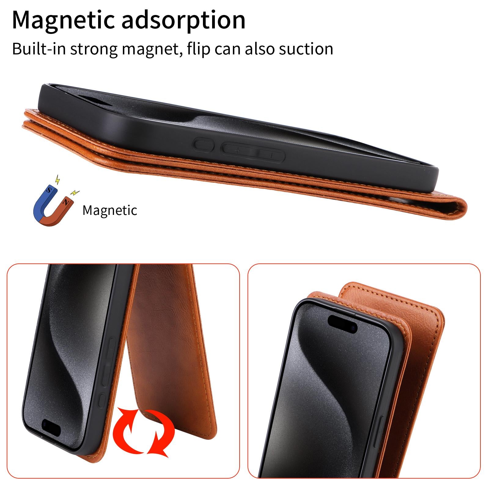 For Redmi 14C 4G / 14R 5G Magnetic Vertical Flip Leather Phone Case(Brown)