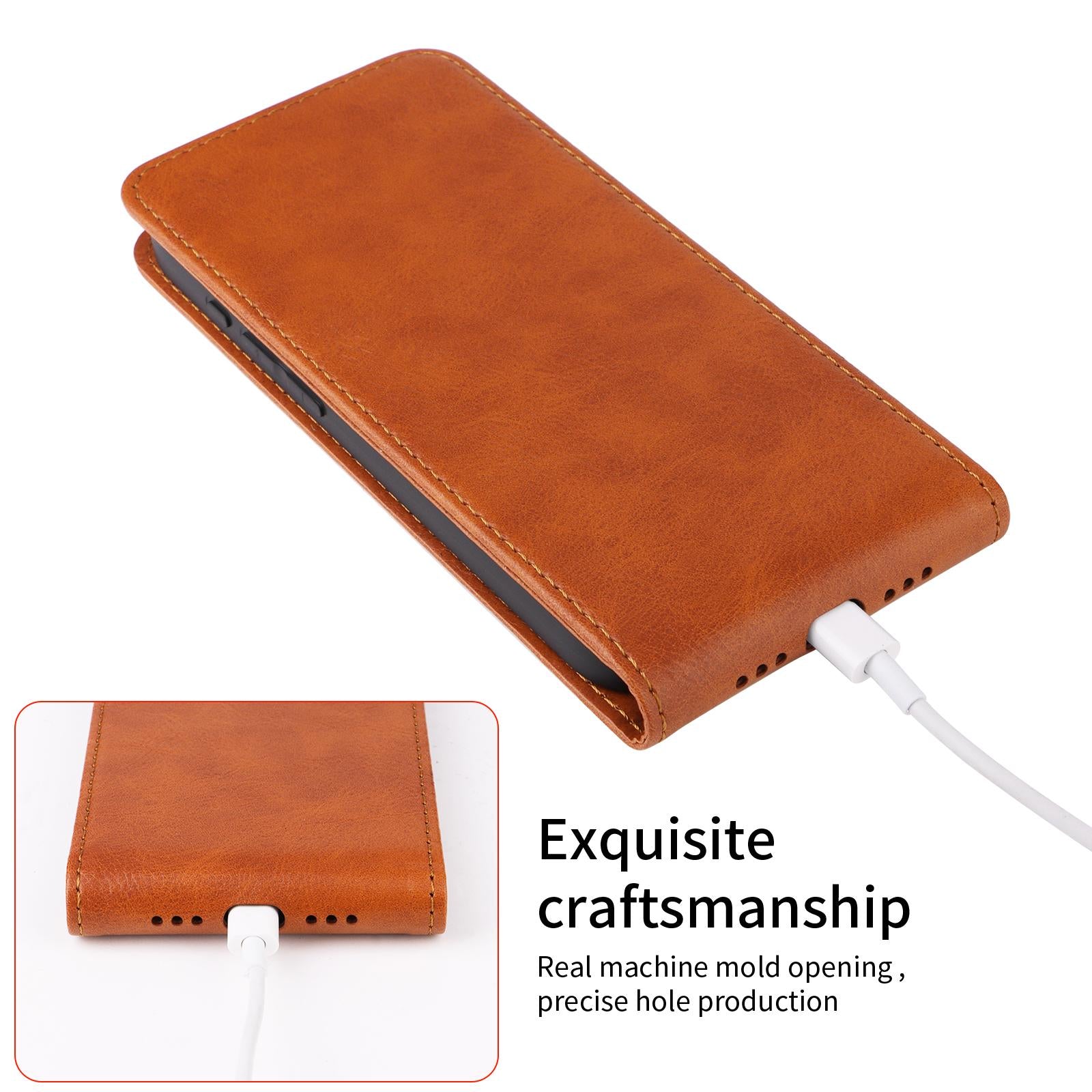 For Redmi 14C 4G / 14R 5G Magnetic Vertical Flip Leather Phone Case(Brown)