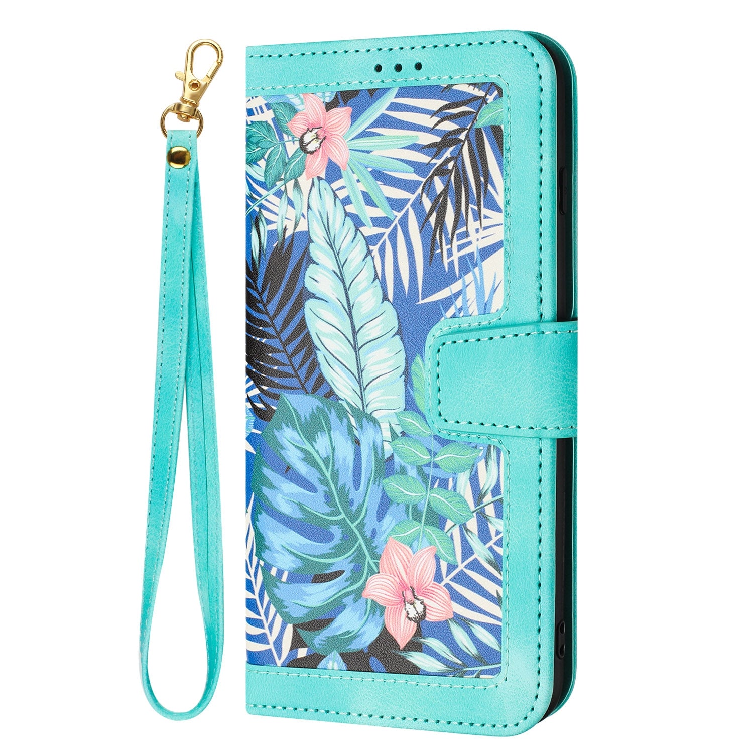 For Redmi 14C 4G Floral Pattern Leather Phone Case with Lanyard(Green)