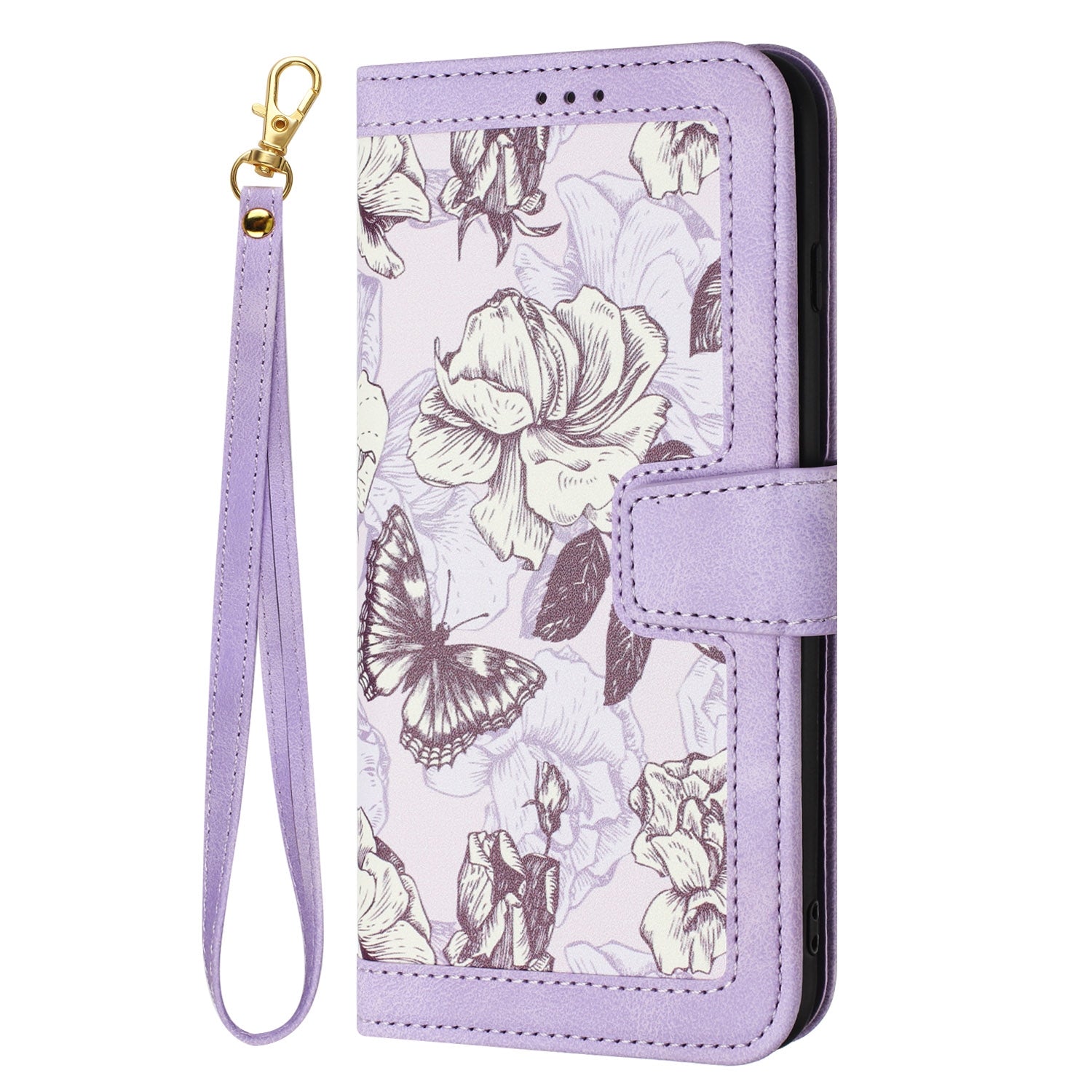 For Redmi 14C 4G Floral Pattern Leather Phone Case with Lanyard(Light Purple)