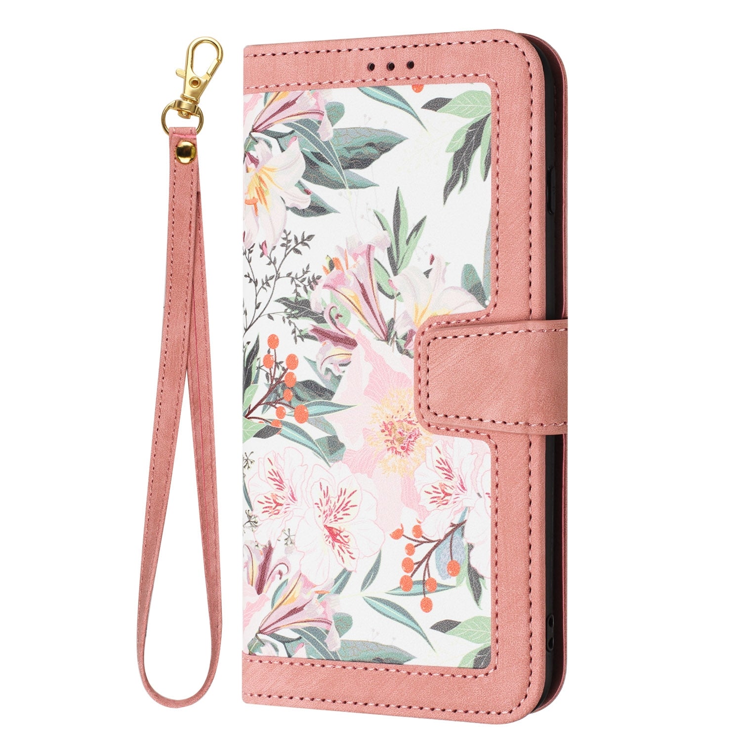 For Redmi 14C 4G Floral Pattern Leather Phone Case with Lanyard(Pink)