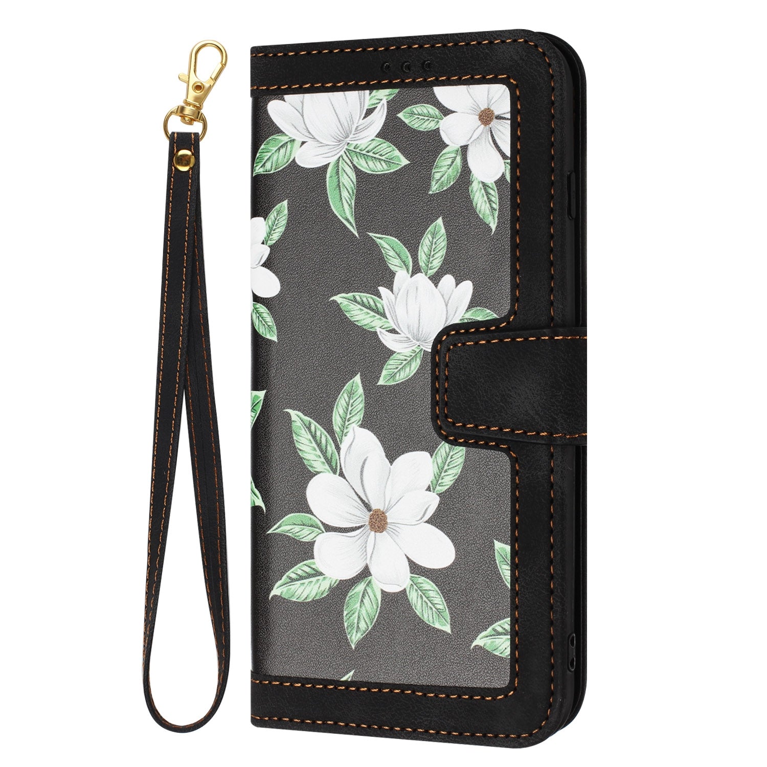 For Redmi 14C 4G Floral Pattern Leather Phone Case with Lanyard(Black)