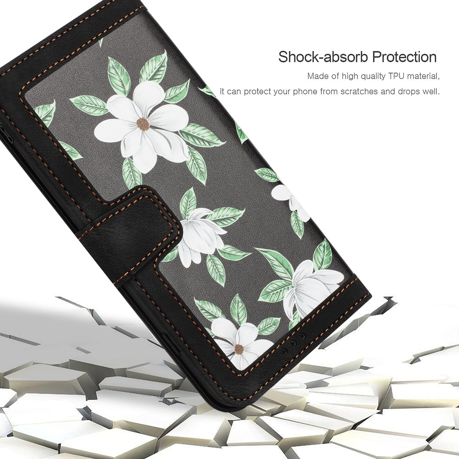 For Redmi 14C 4G Floral Pattern Leather Phone Case with Lanyard(Black)