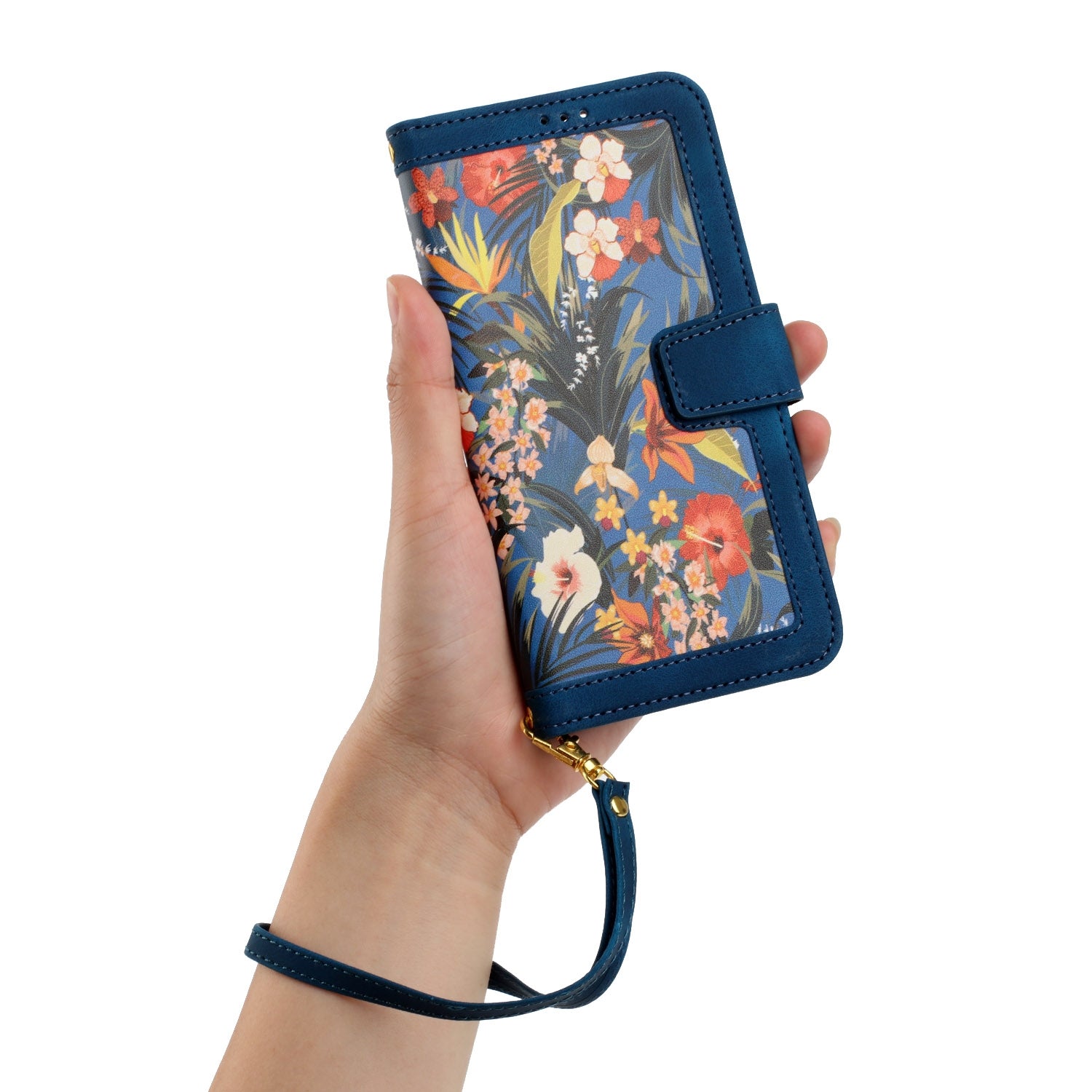 For Redmi 14C 4G Floral Pattern Leather Phone Case with Lanyard(Dark Blue)